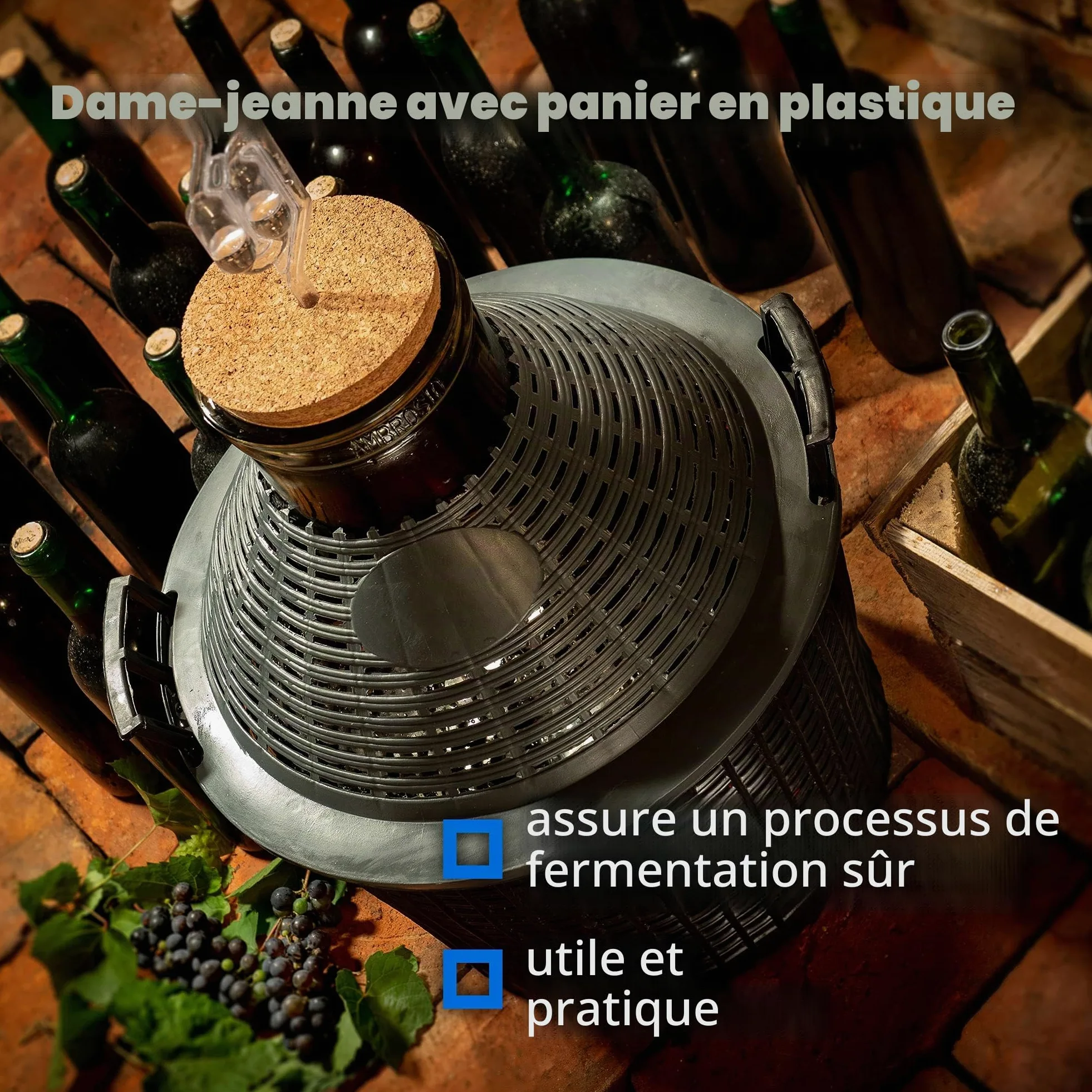 KADAX bonbonne en Verre 15L – Ballons de Fermentation à Large Ouverture avec Panier pour vin, bière & cidre