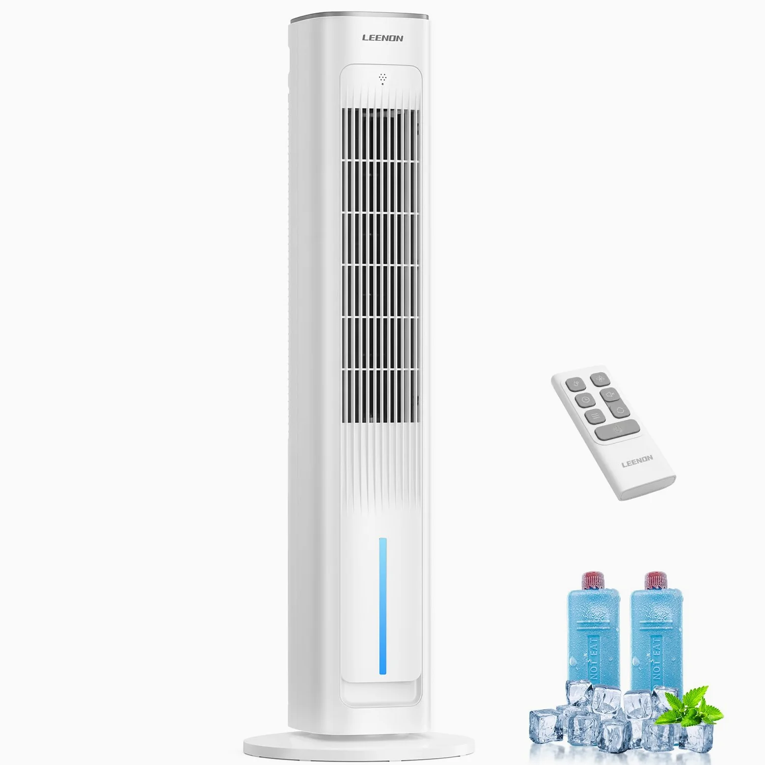 LEENON 3en1 Rafraichisseur d'Air Silencieux, 38" Colonne Ventilateur avec Télécommande & Réservoir 3L, 3 Vitesses/Modes, Minuterie 12H, Oscillation, Ventilateur Eau Froide Maison