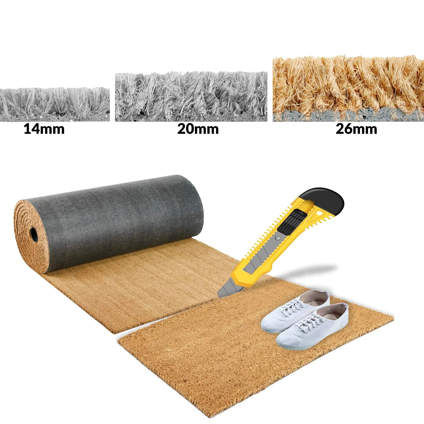 ANRO Paillasson/tapis en fibre de coco, gratte-pieds, plusieurs tailles et hauteurs, produit naturel, épaisseur : 26 mm, dimensions : 110 x 100 cm