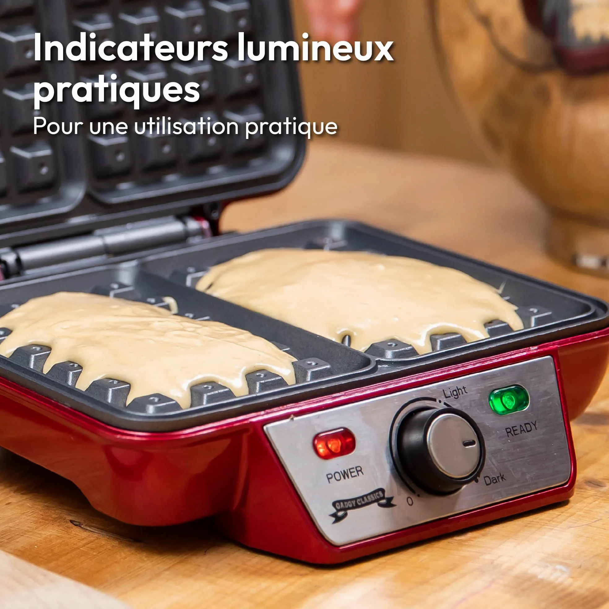 Gadgy® Gaufrier Belge 1000W – Appareil à Gaufres Antiadhésif 23x16,8 cm – Température Réglable, Indicateur LED, Poignée Isolée – Idéal pour Desserts et Fêtes