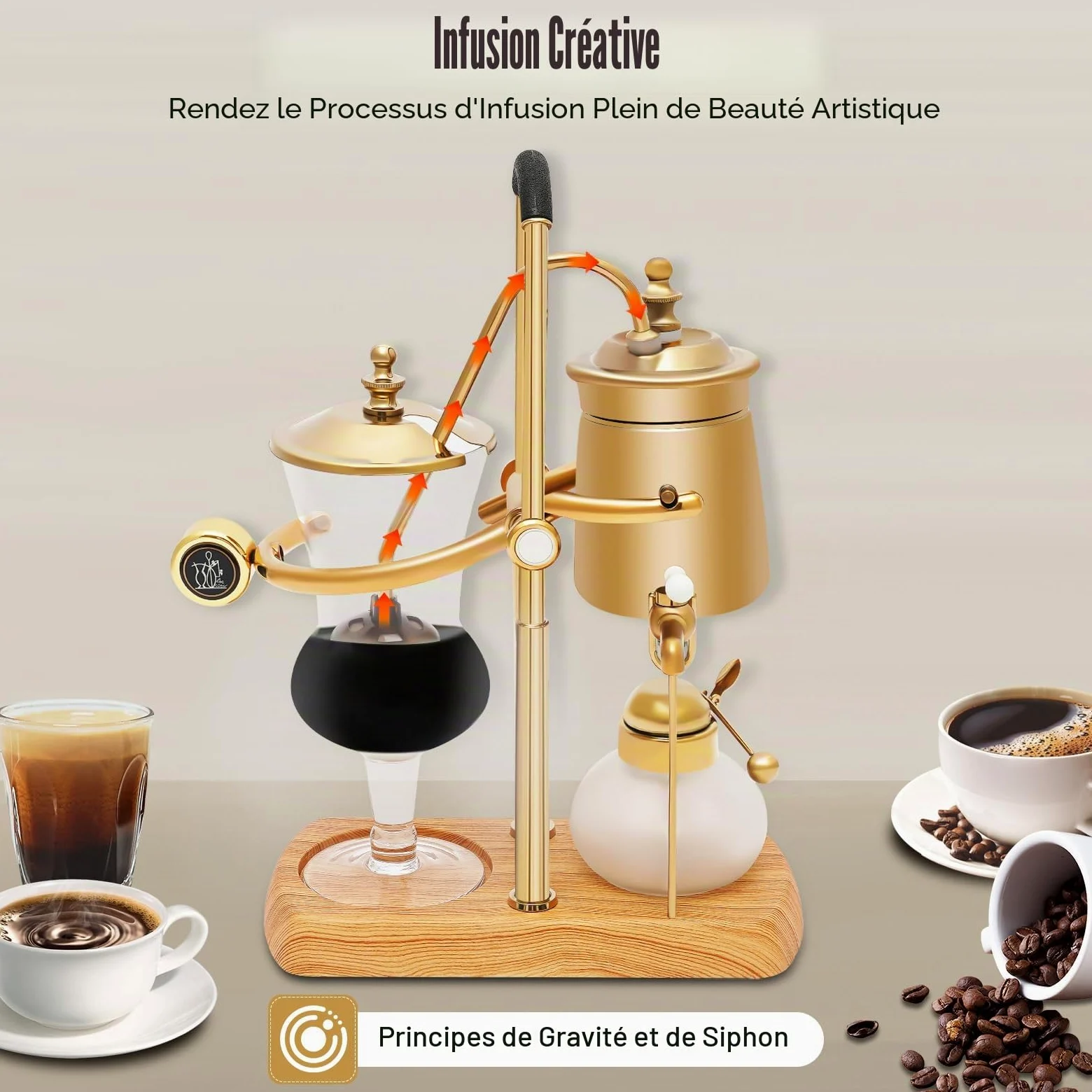 Siphon belge - Machine à café - Siphon - Machine à café sous vide - Or - 4 à 5 portions