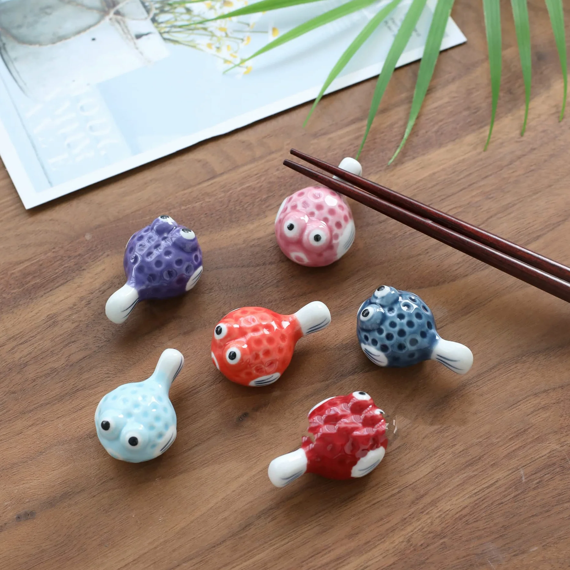 Support De Baguettes en Céramique De Couleur 6 Pièces, Porte-Couverts Créatif en Forme De Poisson, Table De Cuisine De Restaurant pour Couteau Et Fourchette