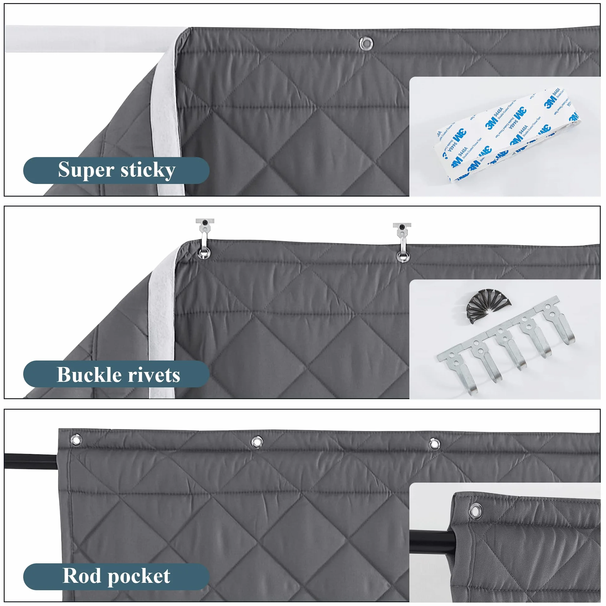 PONY DANCE Rideau Thermique Isolant Anti Froid, Couverture de Porte Insonorisée Imperméable Coupe-Vent pour Maison Chambre, Protection Épaisse Contre Le Froid, 1 PC, Gris, 90x200cm
