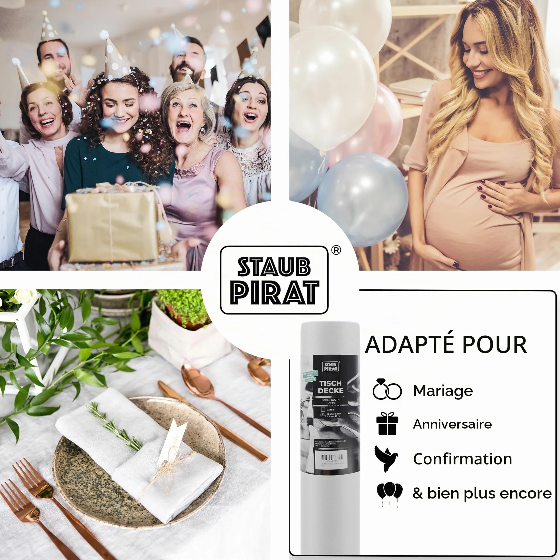 Airlaid Rouleau de nappe Blanc 118 cm x 25 m | Qualité gastronomique, 65 g/m², découpable, décoration facile pour fête, événement, Noël, anniversaire, Nouvel An