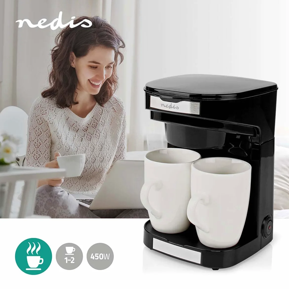 NEDIS KACM140EBK Cafetière noir Nombre de tasse=2