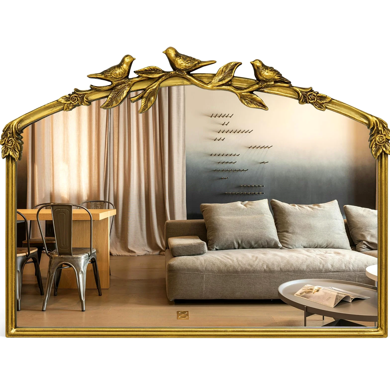 Miroir Baroque doré Antique 80 x 60(H) cm – Cadre Vintage en Fonte avec Fleurs en résine sculptées à la Main, Miroir Mural incassable pour Salle de Bain, Salon et Chambre à Coucher