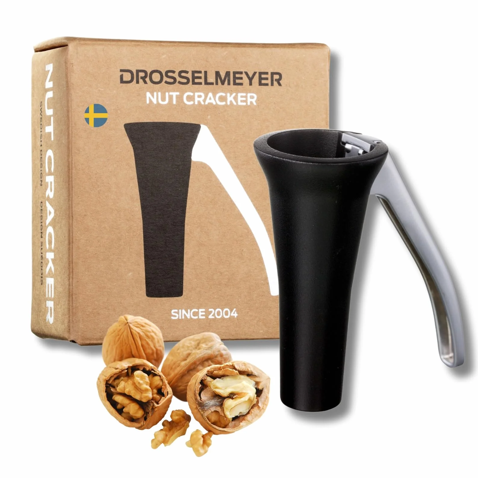 Casse-noisettes Drosselmeyer en acier inoxydable - Conçu et produit en Suède - Efficace sur toutes les tailles de noix avec un minimum d'effort - Casse-noisettes très solide et résistant