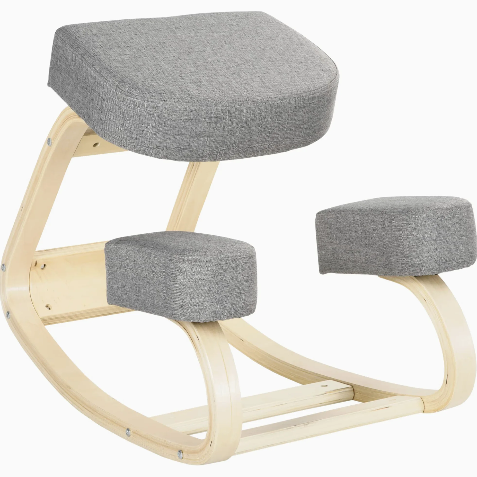 Vinsetto Siège Assis-Genoux Ergonomique Chaise à Genoux Coussin Confortable à Bascule en Tissu et Bois Gris