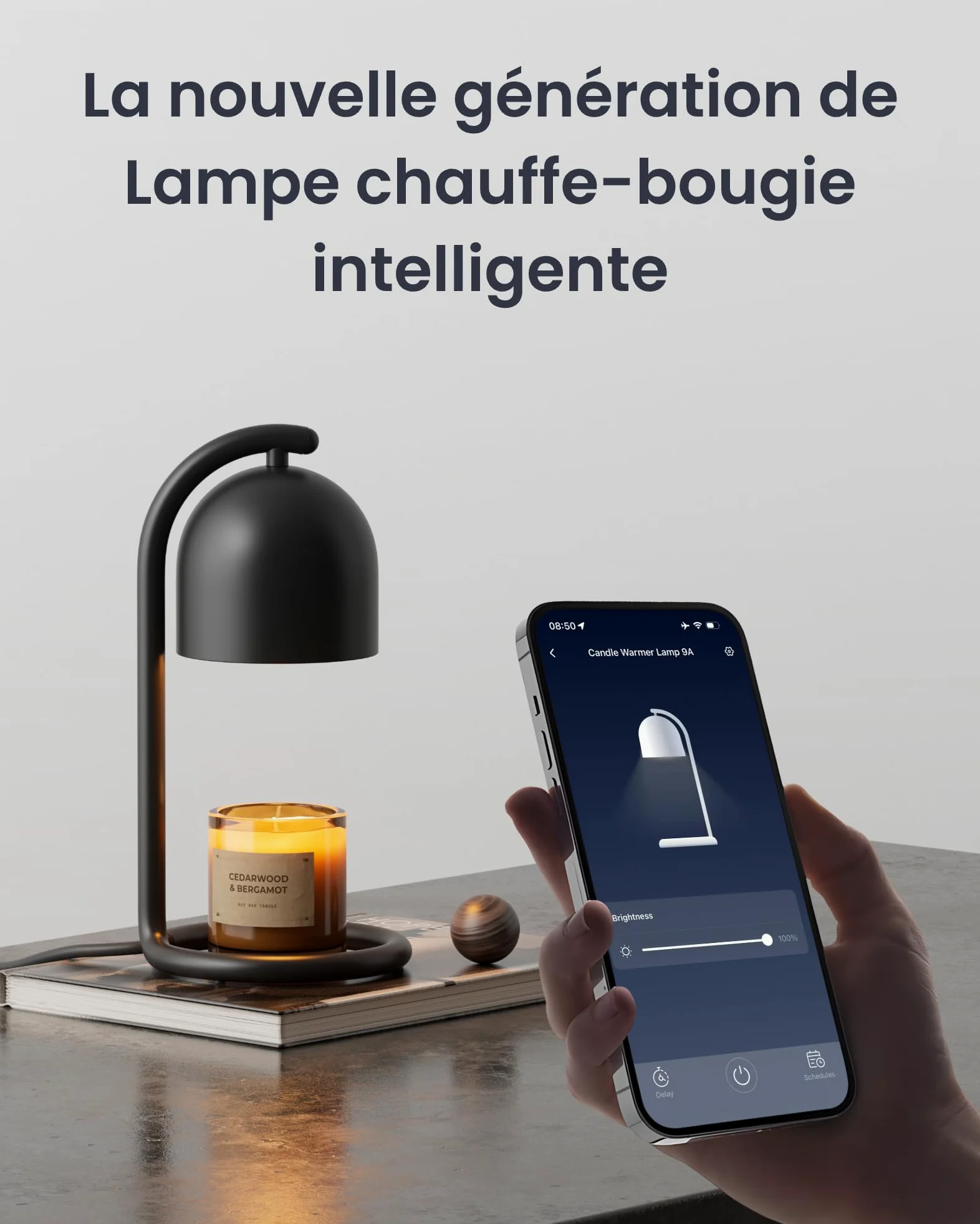 SwitchBot Lampe Chauffe Bougie Intelligente avec Minuterie et Variateur, Candle Warmer Lamp Compatible Matter pour Apple Home & Alexa, Lampe Bougie électrique pour Parfumées Maison, Chambre, Noir