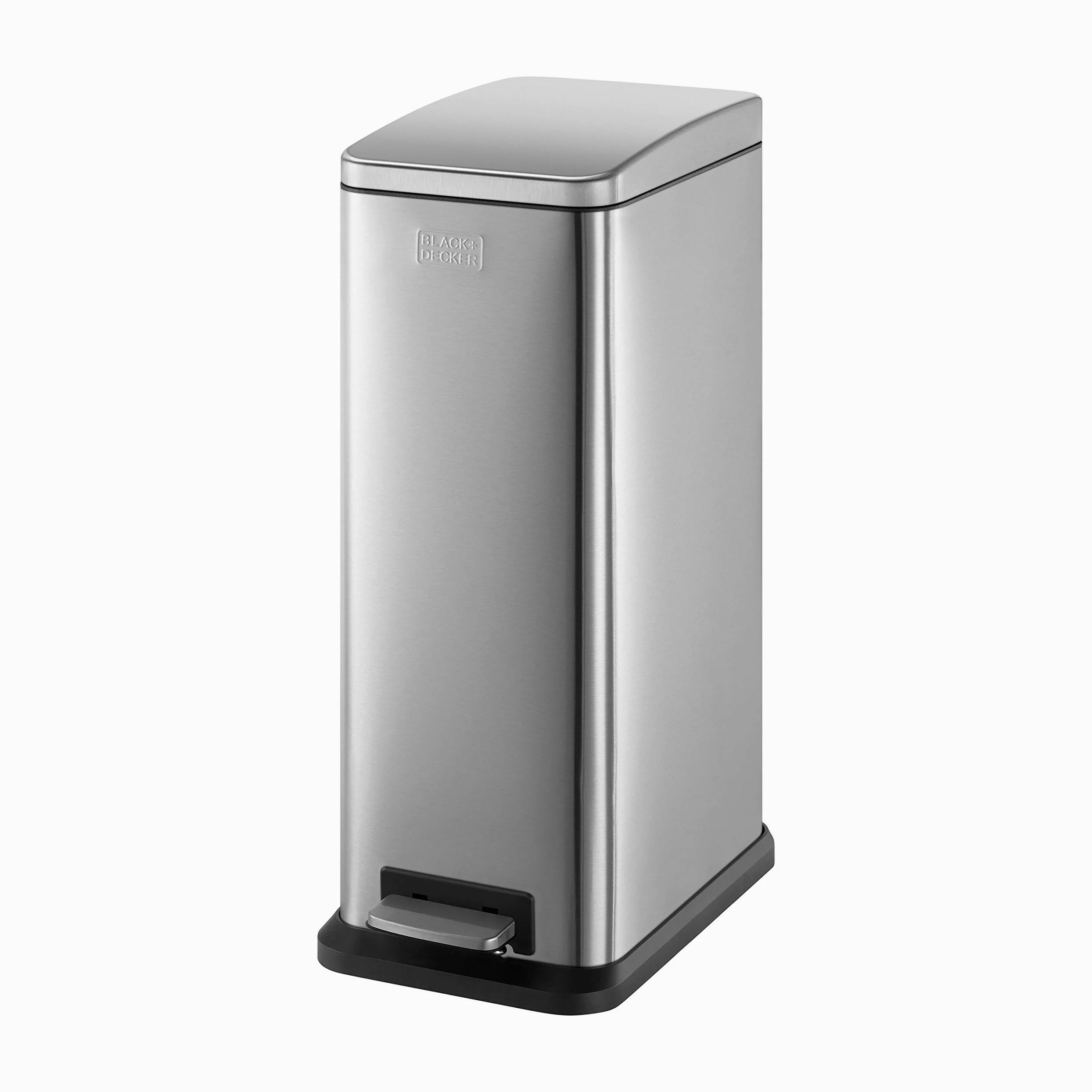 BLACK+DECKER Poubelle BXBN0004GB20 litres à pédale avec Fermeture Douce, en Acier Inoxydable, Fine et élégante, 57,5 cm x 20 cm x 35 cm, Gris Froid