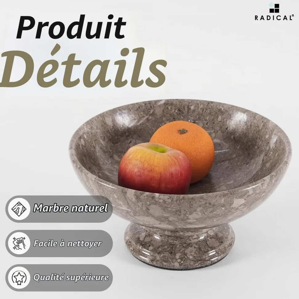 Radicaln Coupe à fruits Marble Oceanic 25 cm, faite main, pour la décoration du comptoir de cuisine, la table à manger et autres accessoires de cuisine