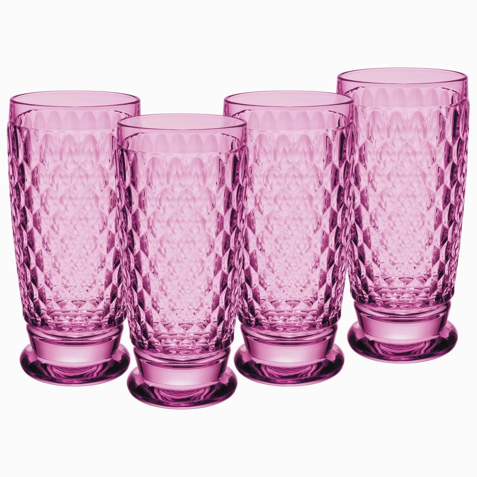 Villeroy & Boch Boston Berry - Lot de 4 verres à long drink - 400 ml - Verres colorés avec motif à facettes - Verre en cristal pour cocktails - Passe au lave-vaisselle - Rose