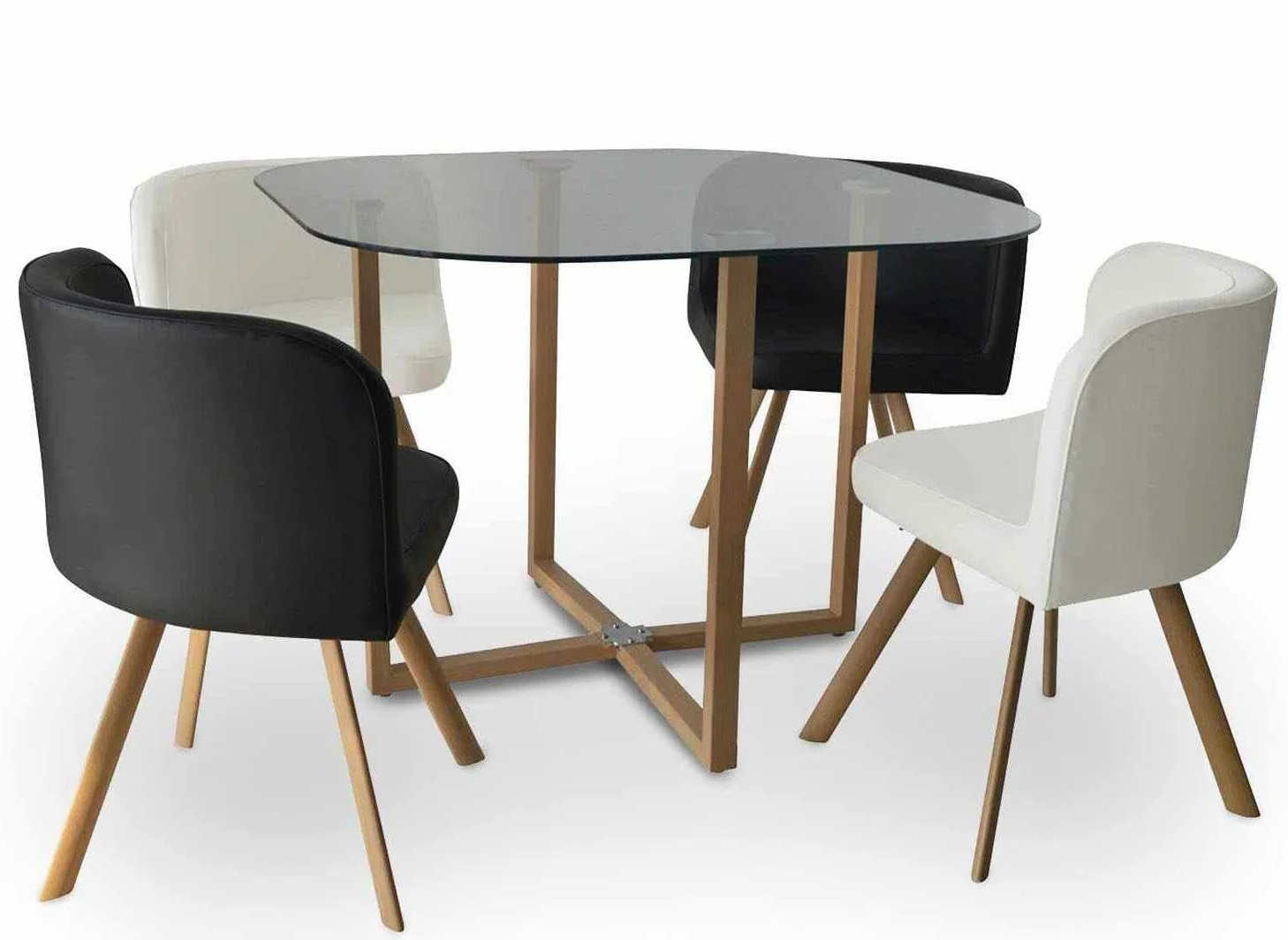 DecoInParis Ensemble Table à Manger en Verre + 4 chaises Noires et Blanches FLEN