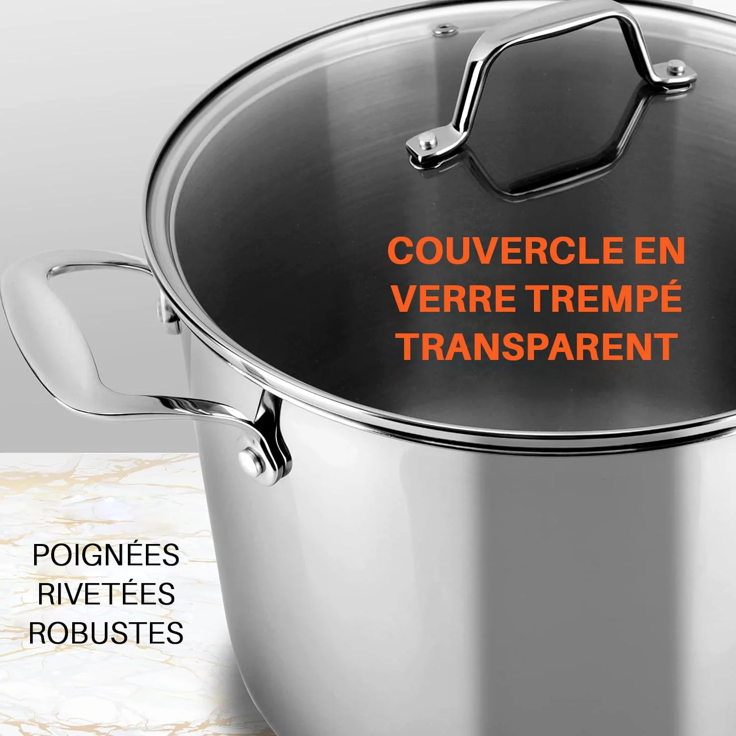 NutriChef Marmite- Faitout Inox de 18 Litres - 18-8 Qualité Alimentaire Résistant Tous Feux- Faitout-Grande Marmite avec Couvercle Transparent, Compatible Lave-Vaisselle