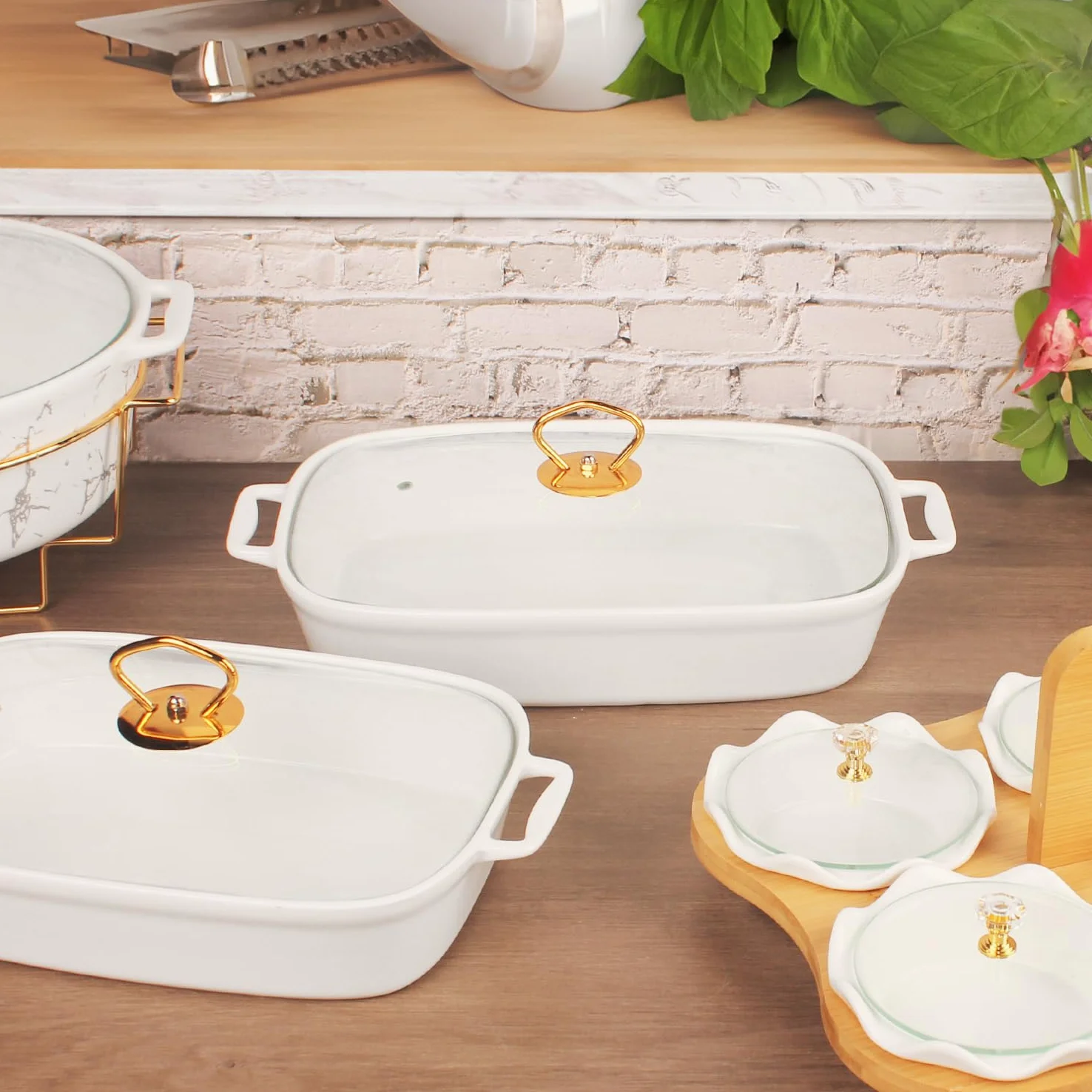 plat à gratin rectangulaire en porcelaine avec couvercle en verre, terrine de soupe de 1500 ML pour servir, plat chauffant pour buffets, plateau pour conserver les aliments, plat à gratin
