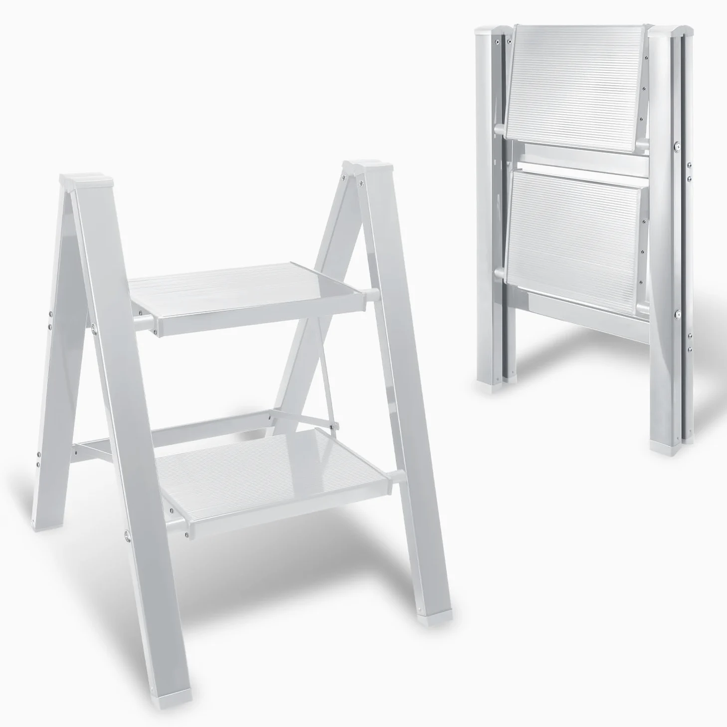 Escabeau, 2 marches Échelle pliante en aluminium, échelle de sécurité avec large pédale antidérapante, légère, pour ménage, bureau, étagère de stockage portable, peinture et pots de fleurs