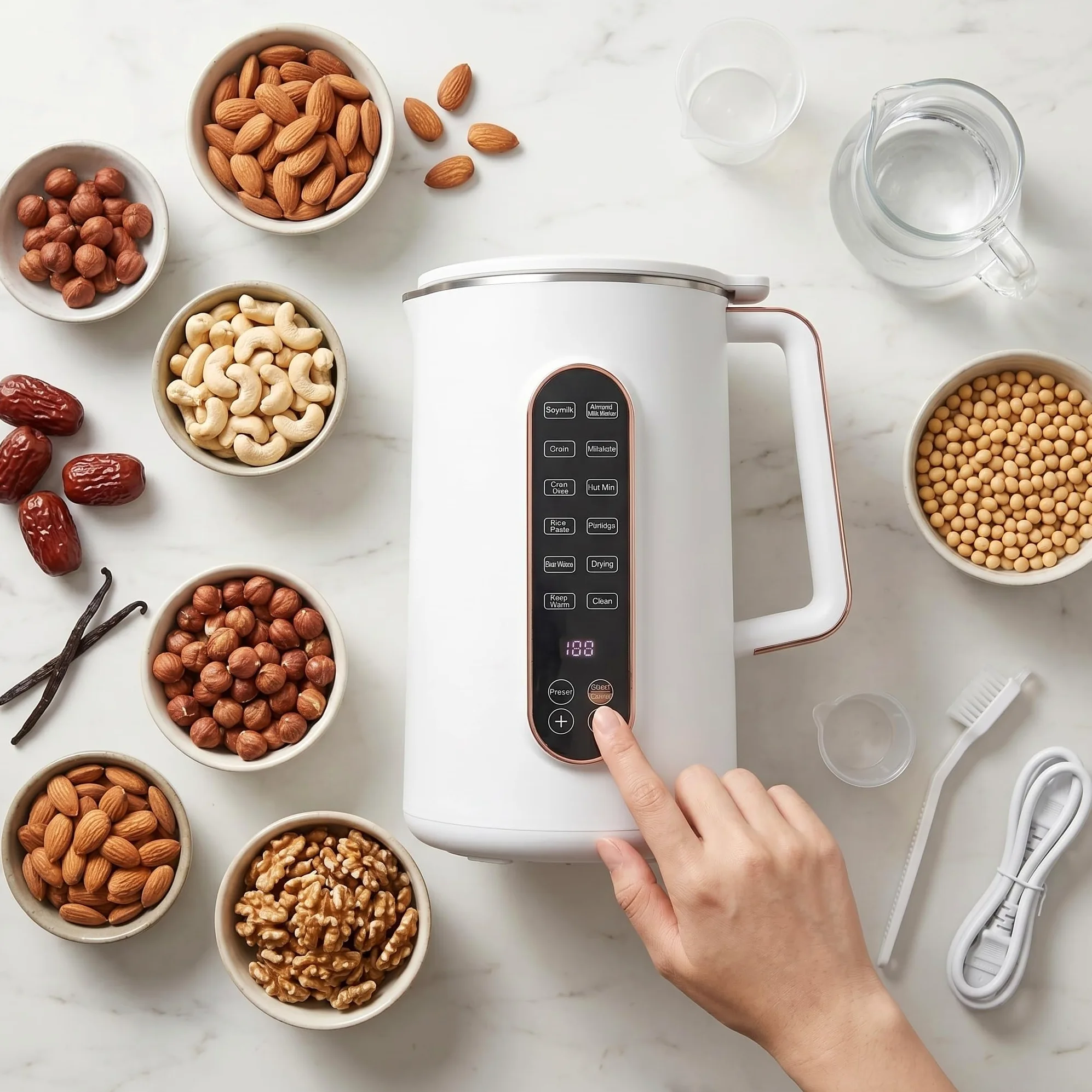 Machine à Lait de Noix Intelligente Touch, 10 Lames en Acier Inoxydable, Machine à Lait de Soja pour la Cuisine Domestique (Prise UE 220V)
