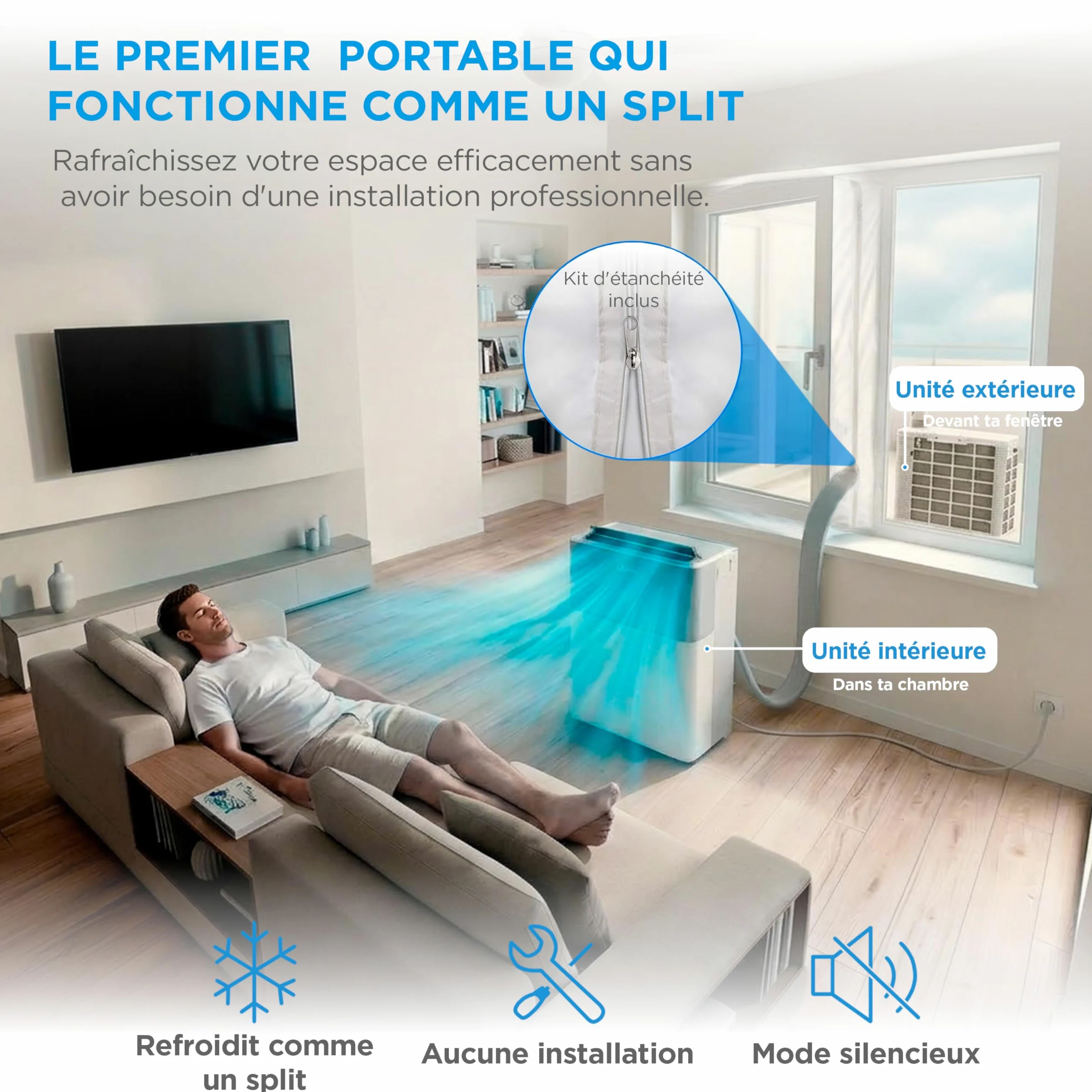 MIDEA Climatiseur PortaSplit Mobile Silencieux 4-in-1| 12000 BTU | Chauffage et Climatisation Portable Prêt à Poser 3,5kW- Clim Mobile avec rafraîchisseur, déshumidificateur, chauffage,ventilateur