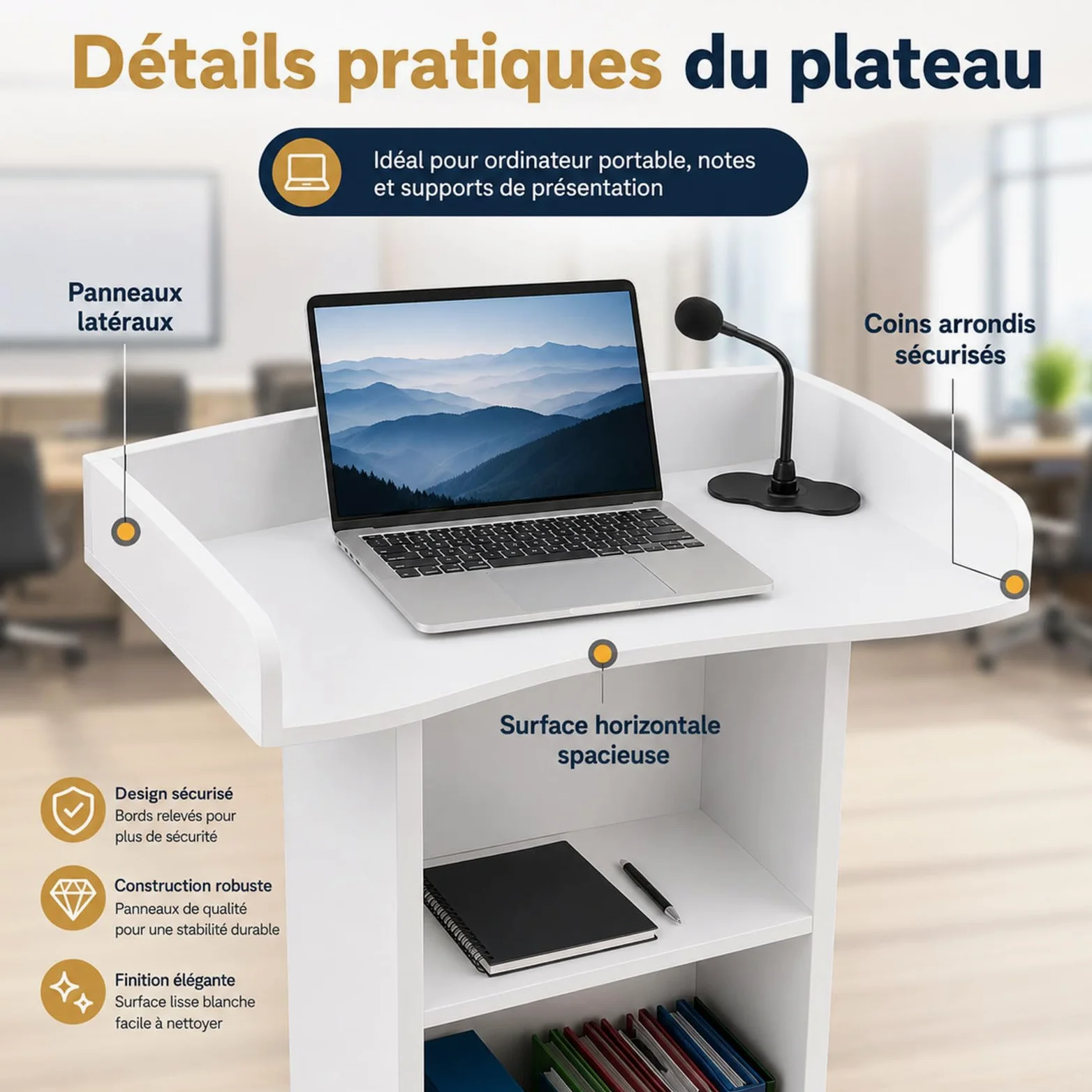 Podium en Bois Blanc, pupitres d'église Portables, pupitres de Salle de Classe, pupitres de réception sur Pied pour conférence, Auditorium, séminaire, école, Cours.