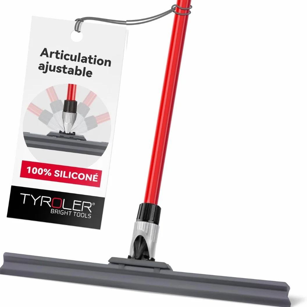 Tyroler Balai Raclette Sol Extérieur Terrasse | Tête de 45 cm 100% Silicone | 4 Parties de 140 cm de Long | Idéal pour Toutes Les Surfaces | Raclette Douche Sol | Raclettes Professionnelle