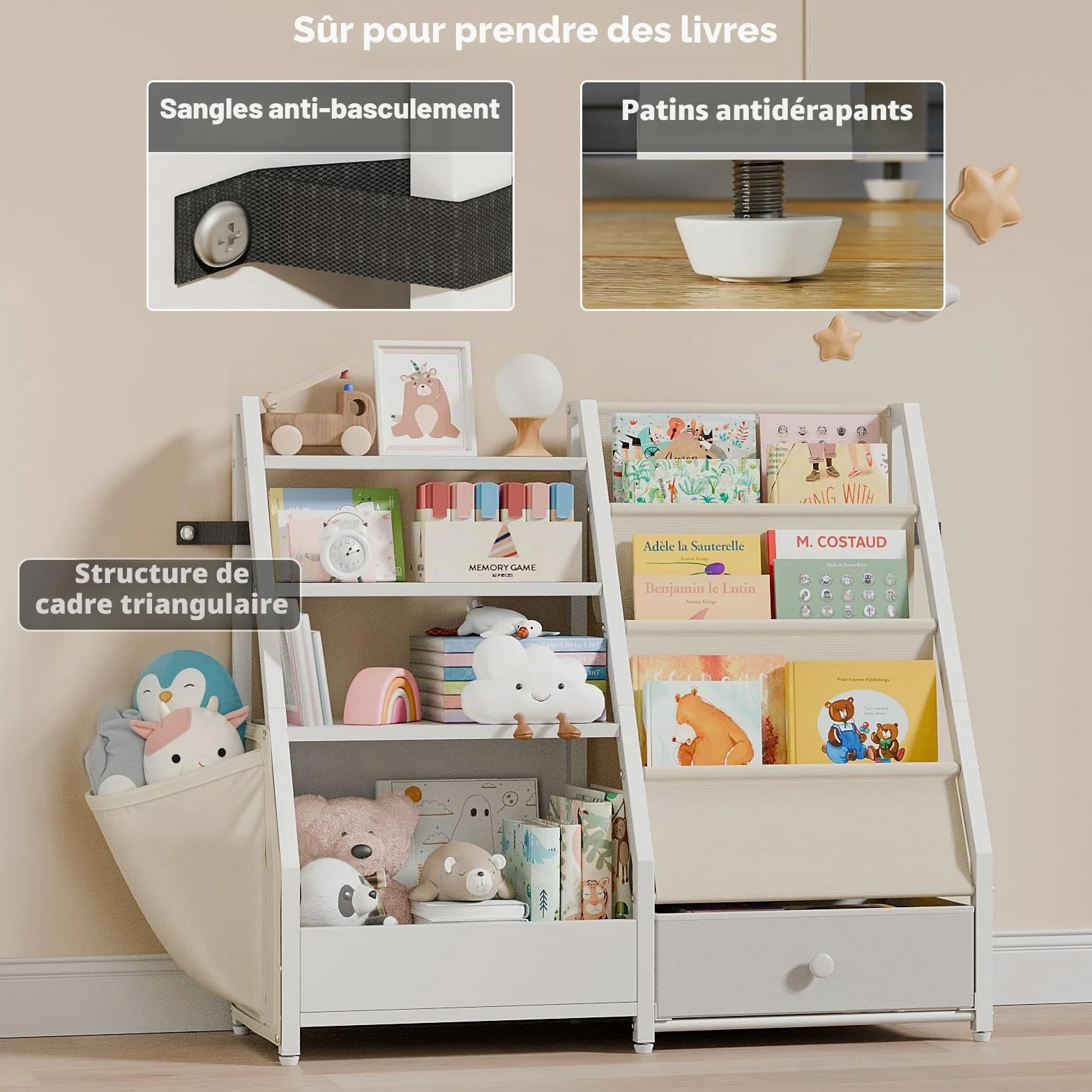 HAVLOTII Bibliothèque pour enfants et rangement de jouets – Étagère à livres pour chambres d'enfants, bibliothèque pour tout-petits, bibliothèque de bébé pour chambre d'enfant, organiseur de jouets