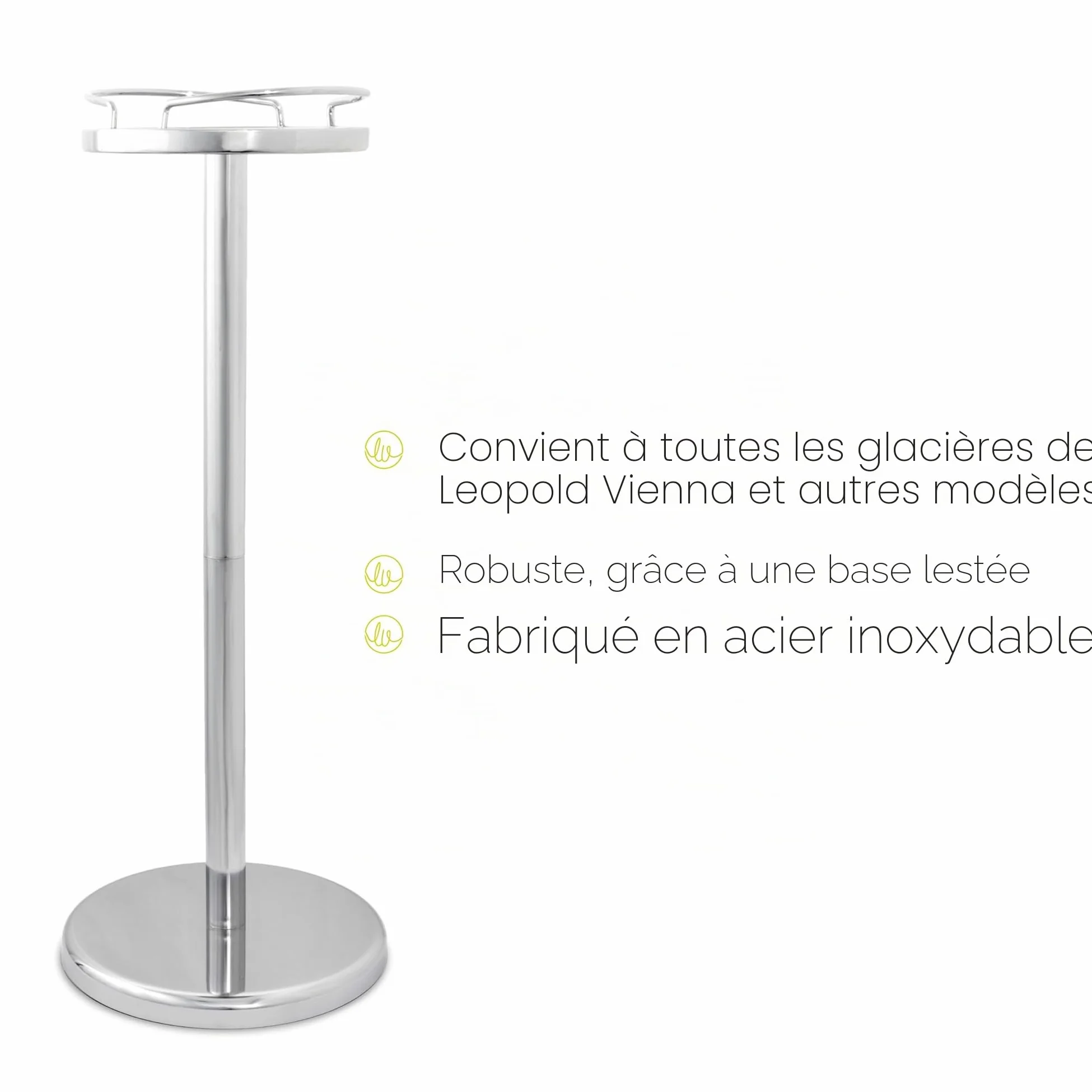 Leopold Vienna LV01402 Support de Seau à Champagne Acier Inoxydable | Support pour Rafraîchisseur Bouteille, Base Lestée, 69 cm, Inox, pour Leopold Vienna et Modèles Universels
