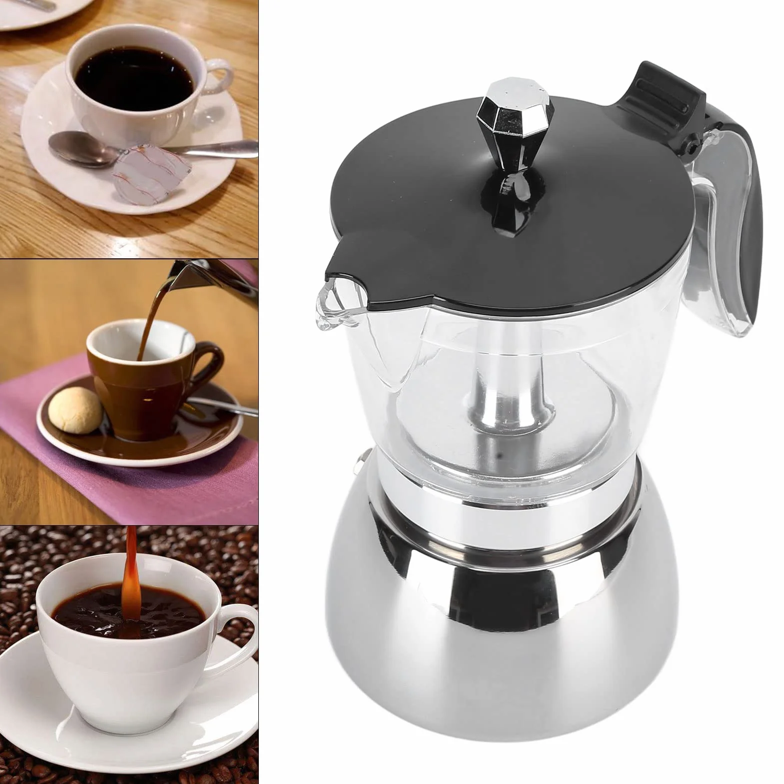6 Tasses Cafetière en Acier Inoxydable, Cafetière Italienne Octogonale de Brassage de Café Moka