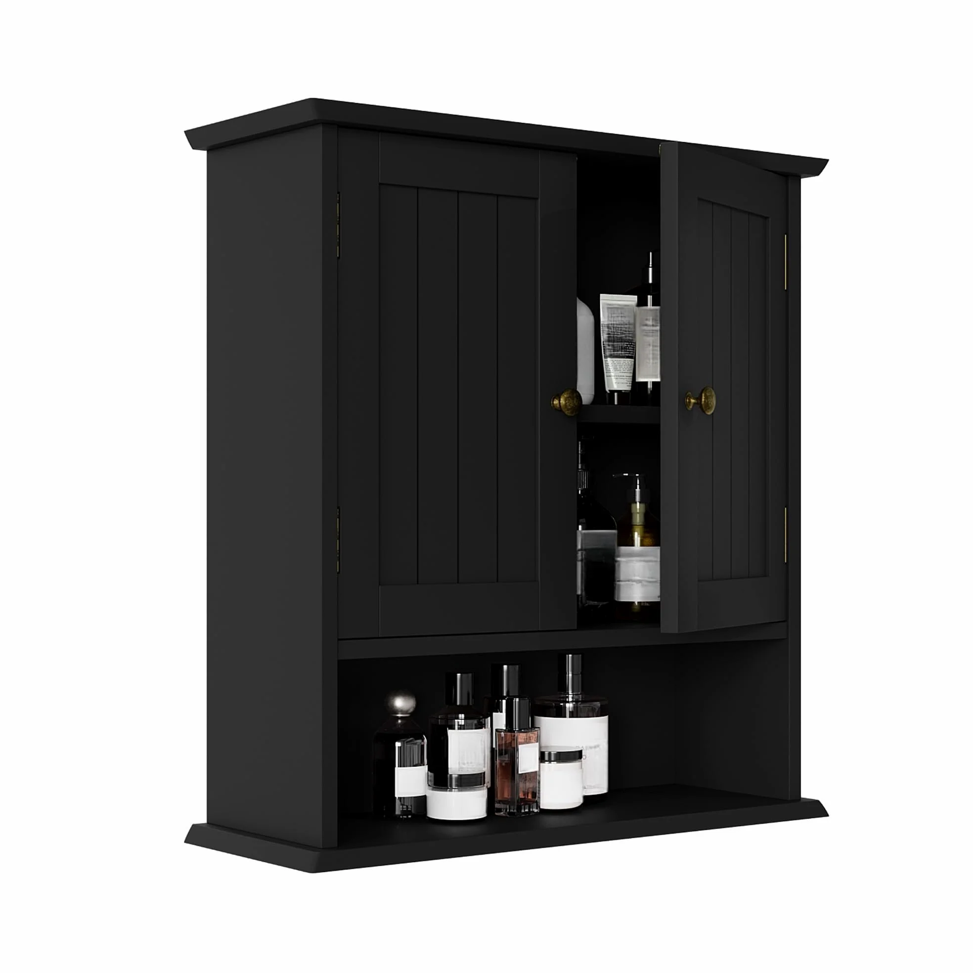 Smuxee Armoire de Toilette Murale Noire pour Petit Espace - Meuble Salle de Bain Suspendu avec 2 Portes et Étagères Réglables - Range-Toilette Étanche pour WC, Buanderie et Cuisine