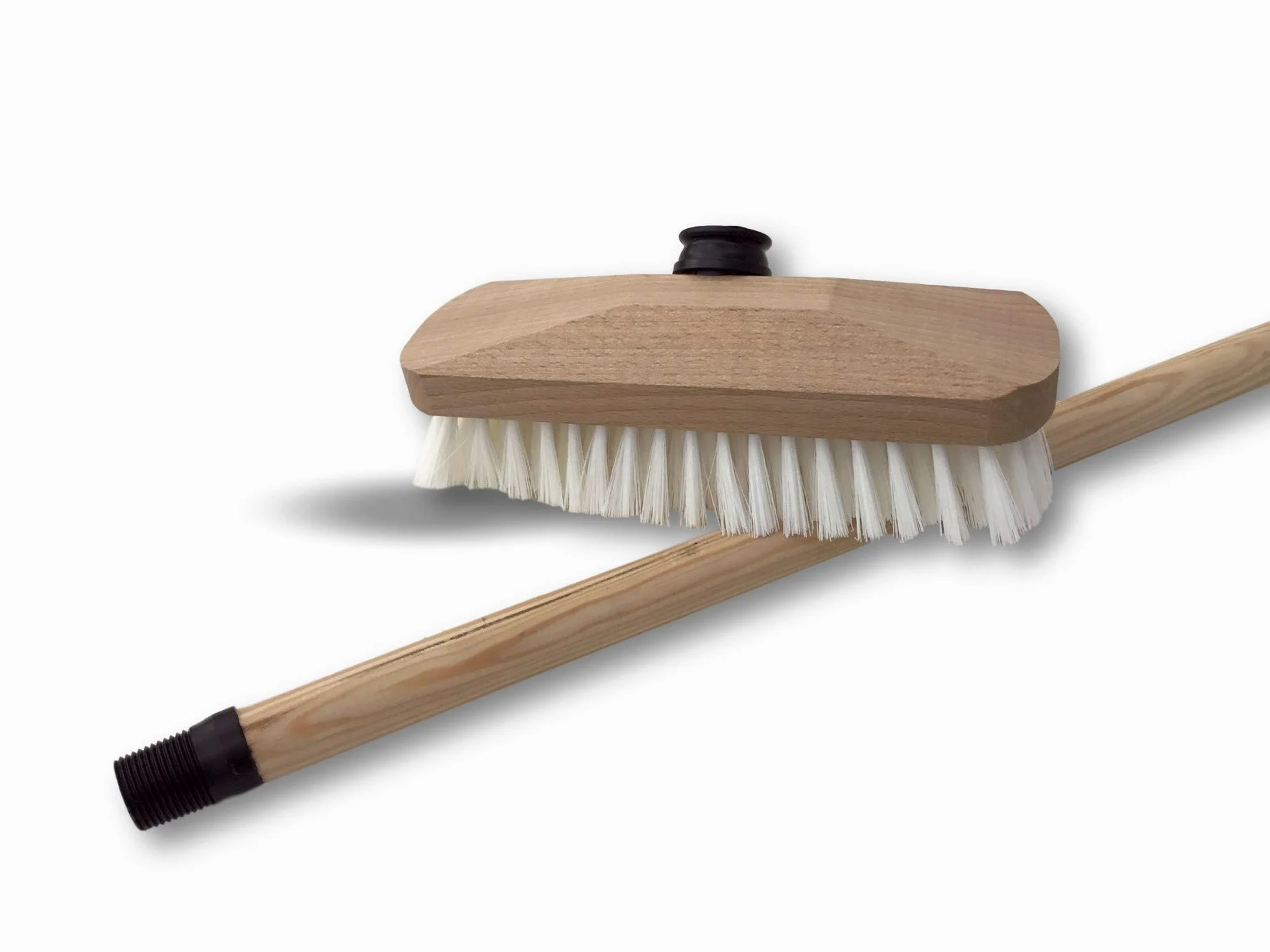 Balai Brosse Lave-Pont 22 cm en PPL Blanc | Manche Bois 1,25 m | Monture Bois | pour Laver récurer ponts terrasses carrelages sols Tapis | Douille vissante Plastique | Kibros 1111