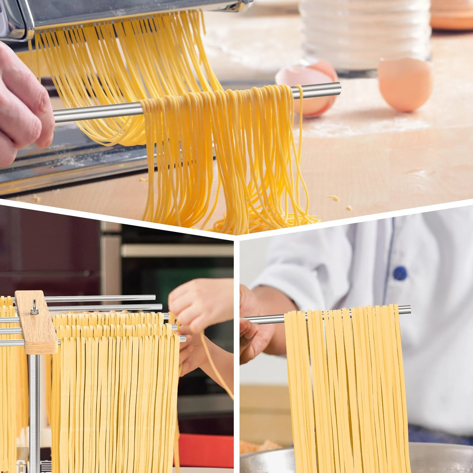 STWWO Séchoir à Pates Fraiches Séchoir à Spaghetti avec 10 Bras Amovibles INOX 304 Support de Séchage de Nouilles pour Ustensiles Cuisine Pâtes Faits Maison - Jusqu'à 2 Kg de Pâtes Fraiches, WSA007
