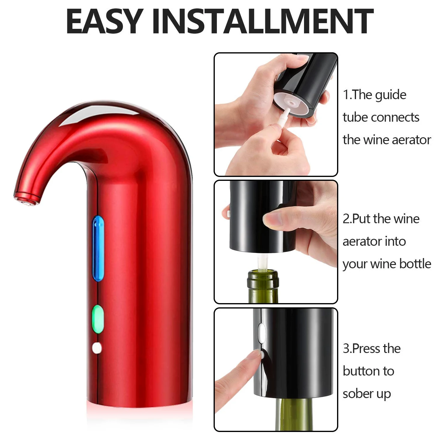 Aérateur de vin électrique avec bec verseur - Distributeur de vin - Distributeur de vin multi-intelligent - Filtre automatique - Bec verseur d'aération de qualité supérieure (rouge chanceux)