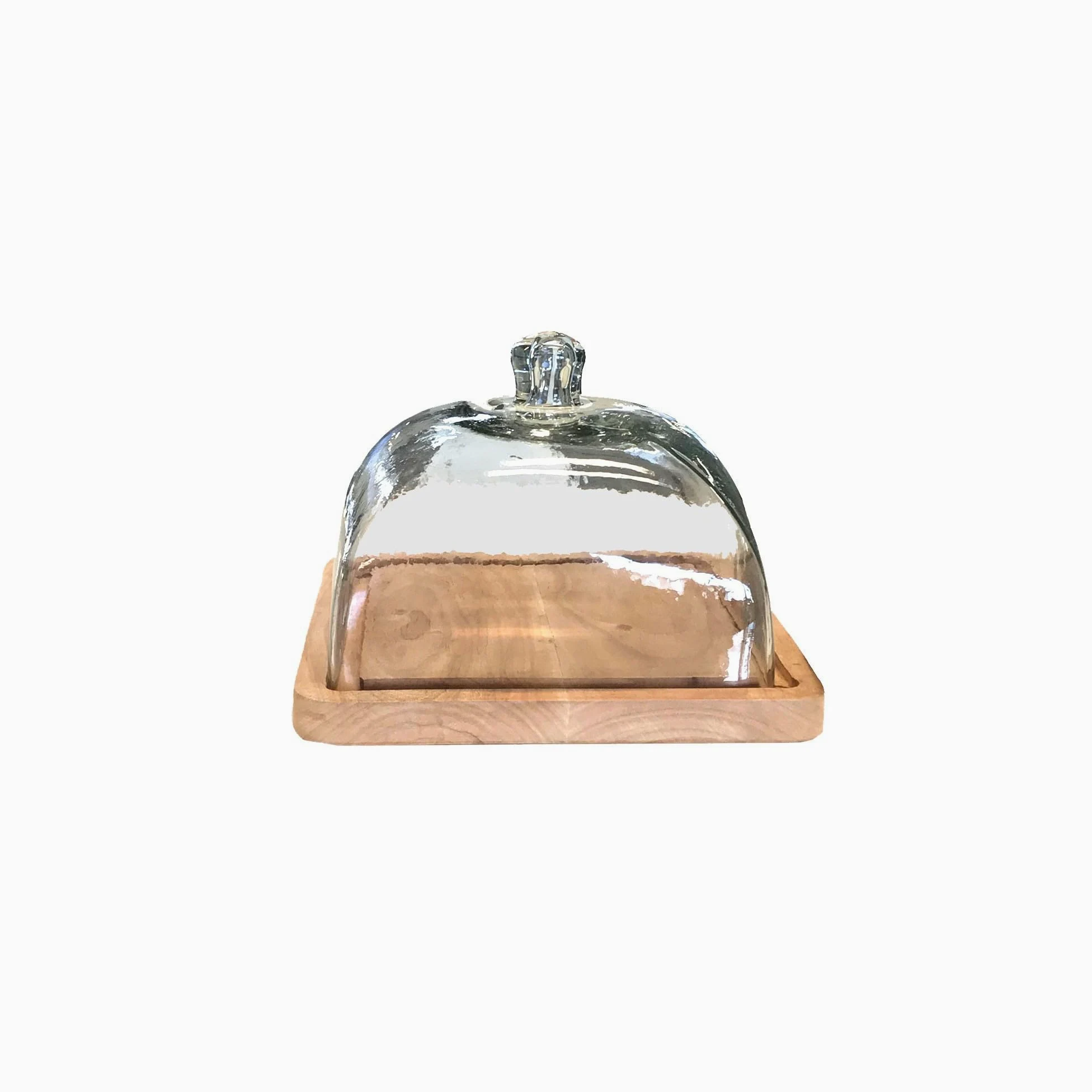 Plateau à Fromage ou Gâteau en Bois et Cloche en Verre Carré