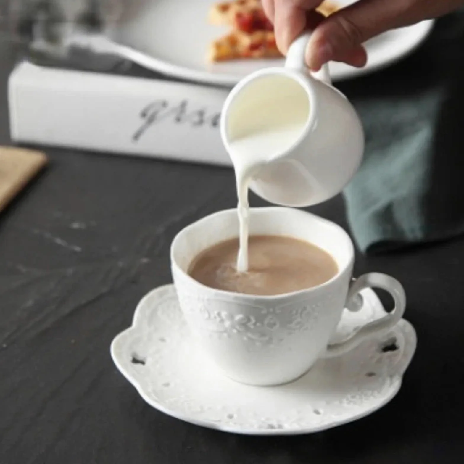 MRKU Pot à Lait, saucière, Verre à Eau, pichet, crémier, Distributeur de café, sucrier, 2 pièces, Service à thé en céramique pour Barista