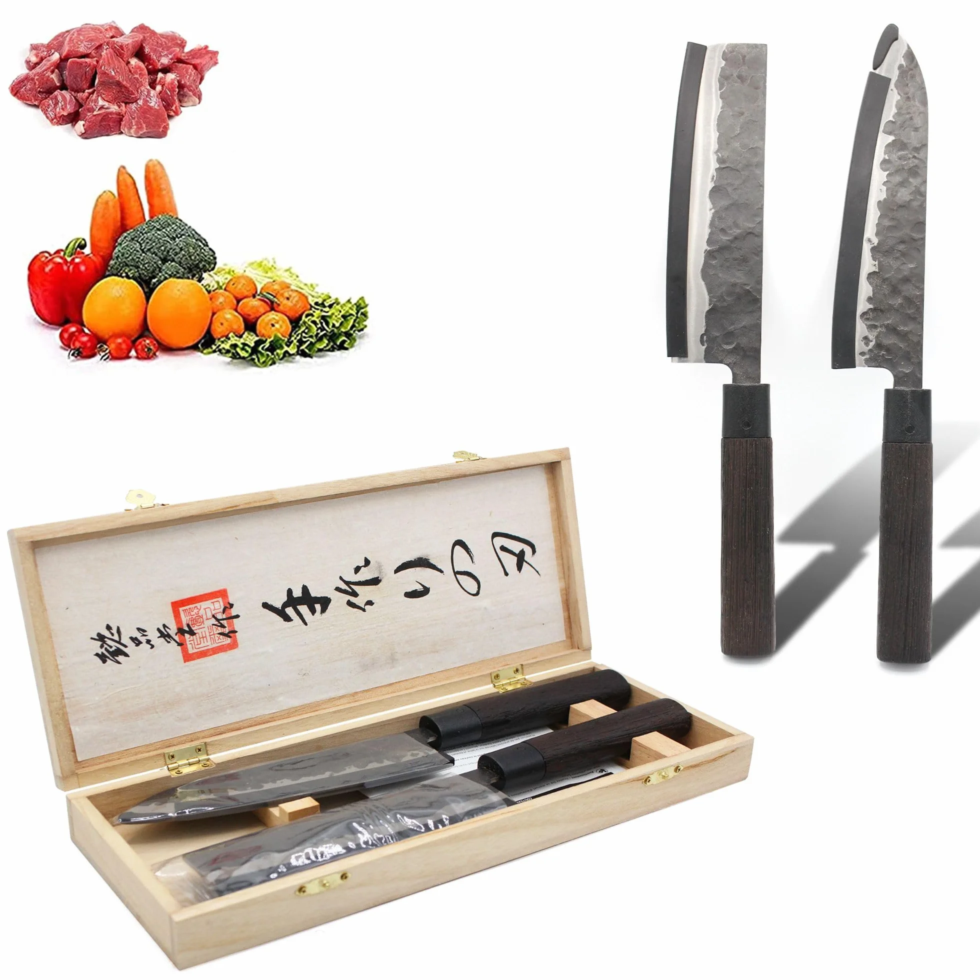 Fishtec - Coffret couteaux de cuisine haut de gamme - Lames acier japonais - Manches palissandre africain ergonomiques - Boîte cadeau élégante - Idée cadeau pour cuisiniers débutants et