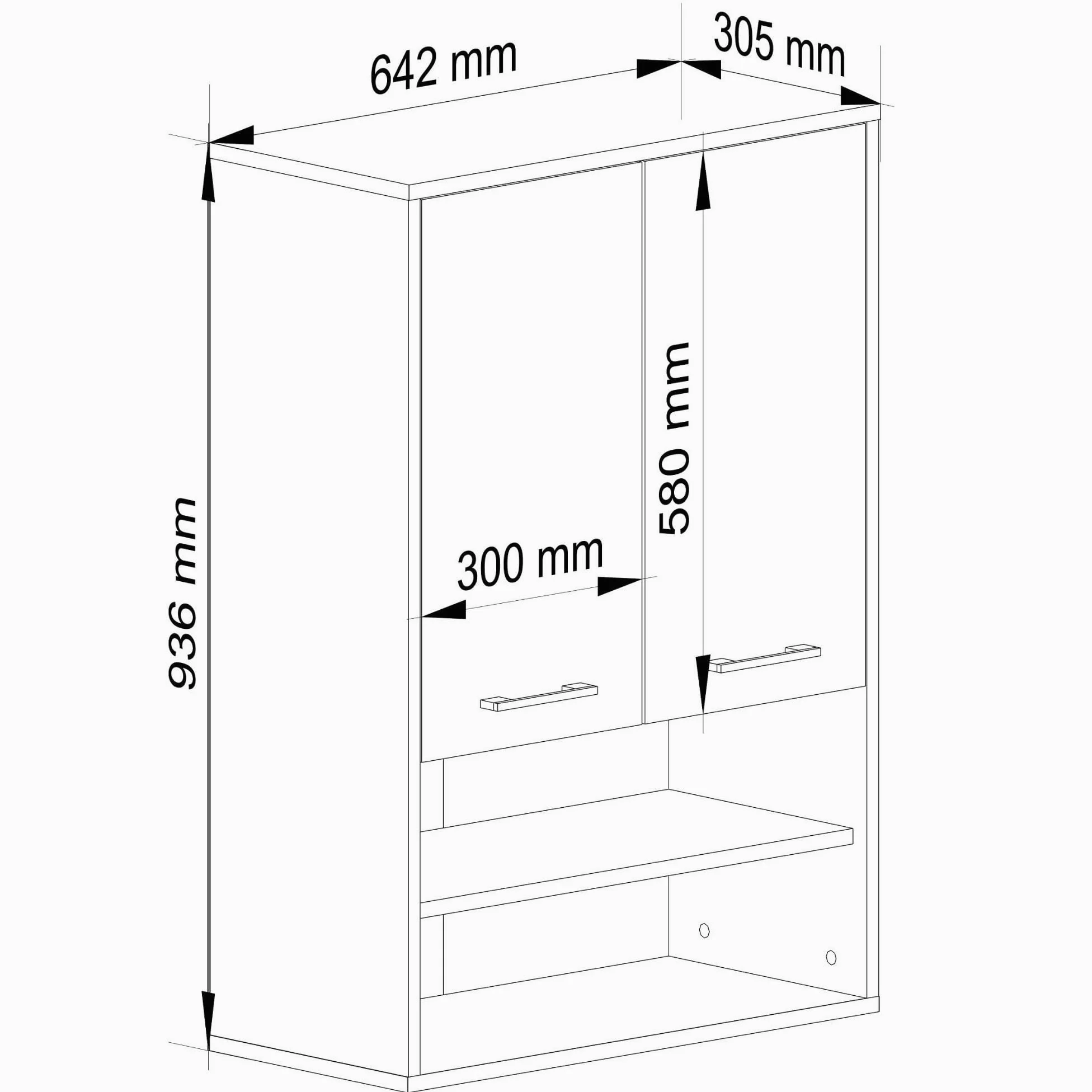 AKORD Meuble Salle de Bain Suspendu Fin 64 cm - 2 Portes, 2 Étagères 2 Compartiments Ouverts - Meuble Haut WC Meubles Suspendus - Armoire Murale Moderne 64x94x30 cm - Chêne de Sonoma
