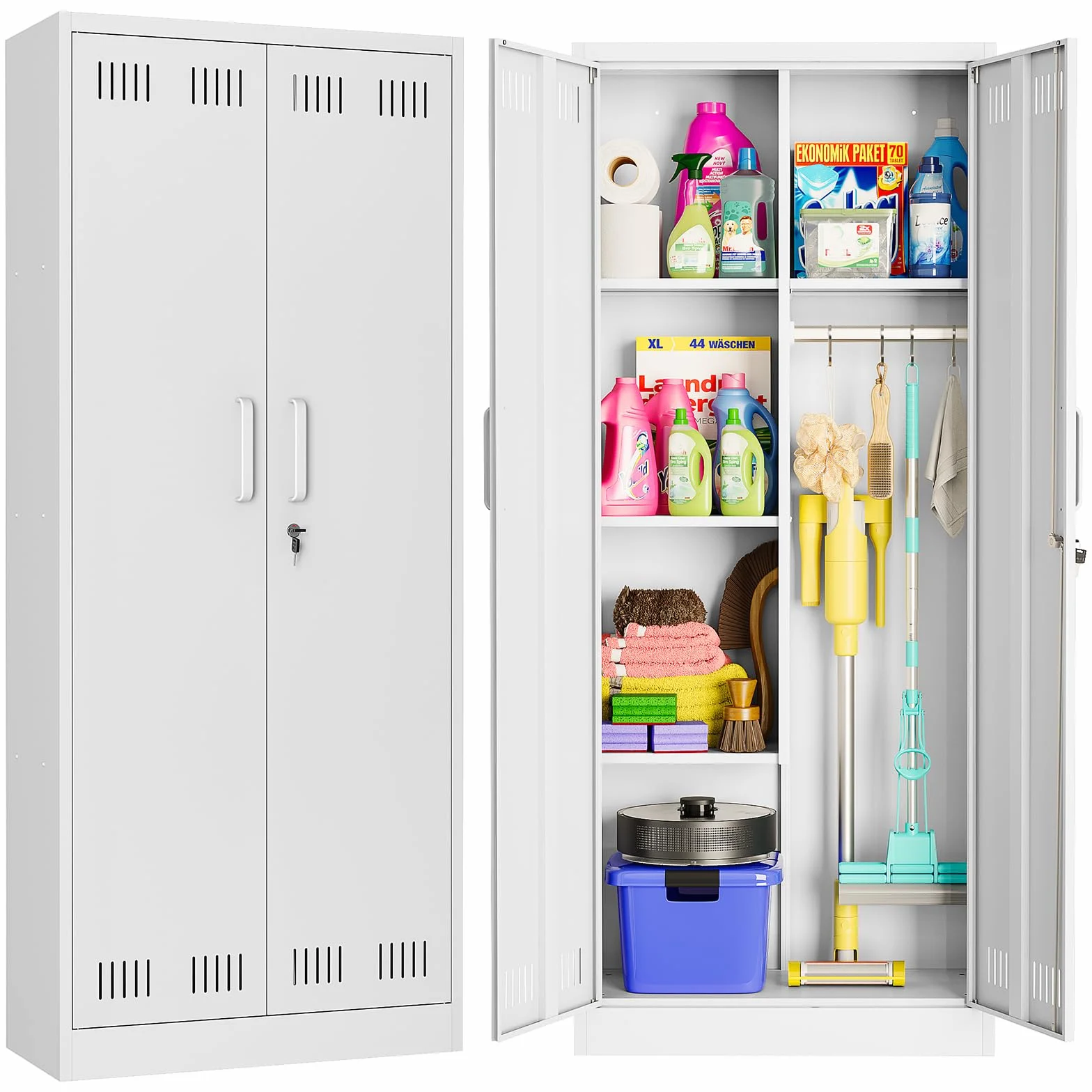 Sightlife Armoire a Balai Exterieur Armoire exterieure de Rangement Placard à Balai Placard Polyvalent Armoires de Nettoyage pour Restaurant Cuisine Garage 70 x 30 x 168 cm