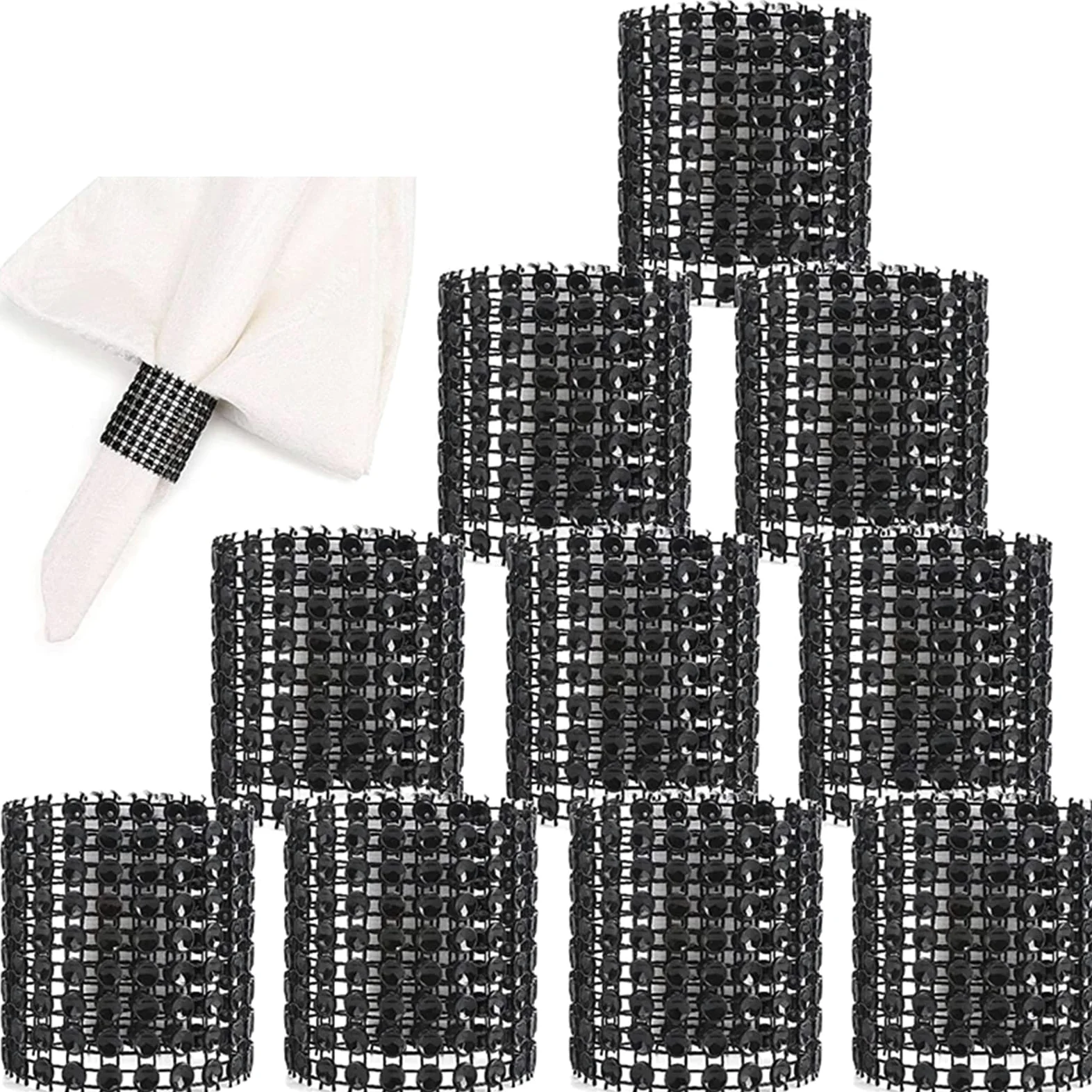 Lot de 200 ronds de serviette en strass pour décoration de mariage (noir)