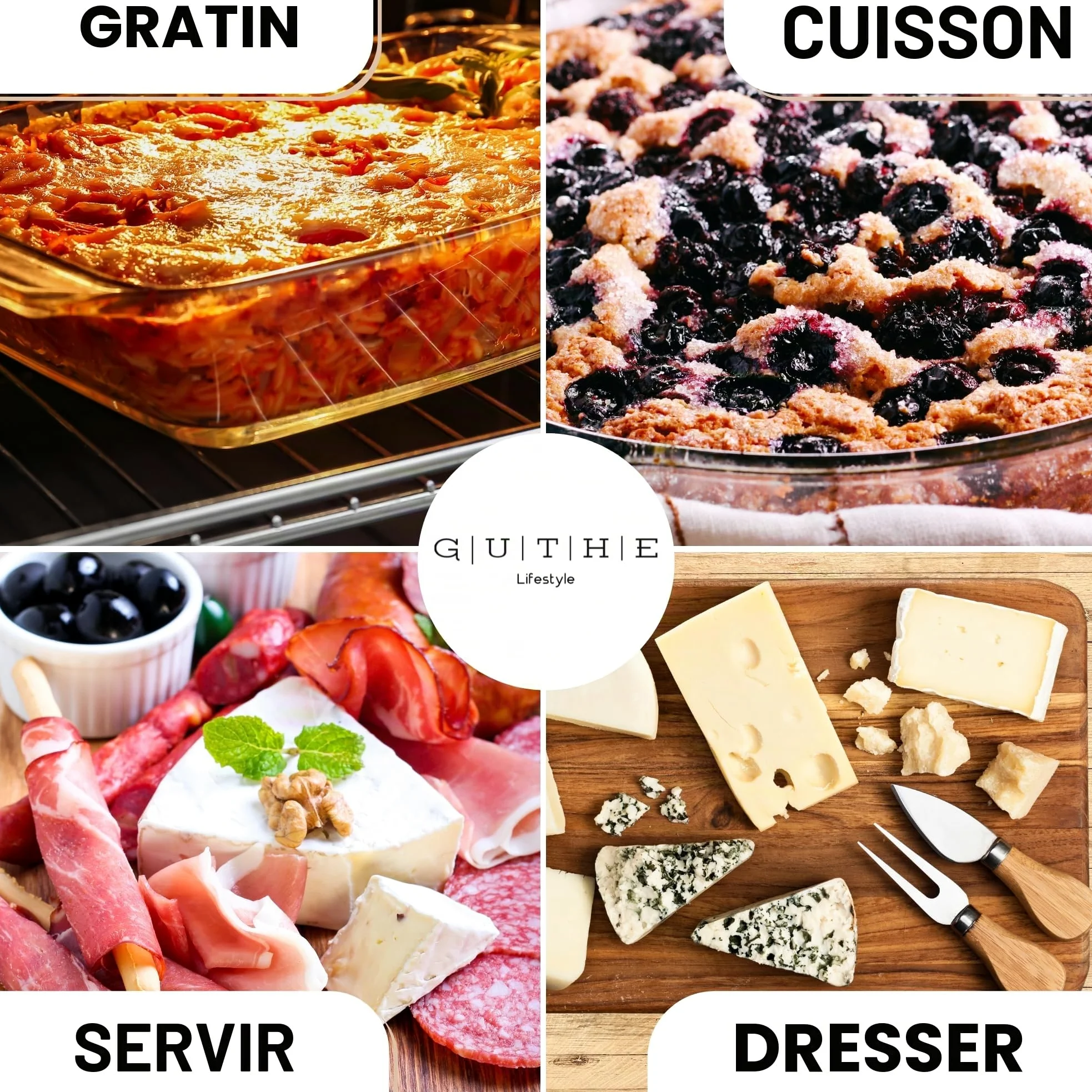 GUTHE Lifestyle Lot de 3 boîtes à charcuterie en verre pour réfrigérateur, empilables, avec couvercle en acacia, plat à gratin et rangement de saucisses et fromage