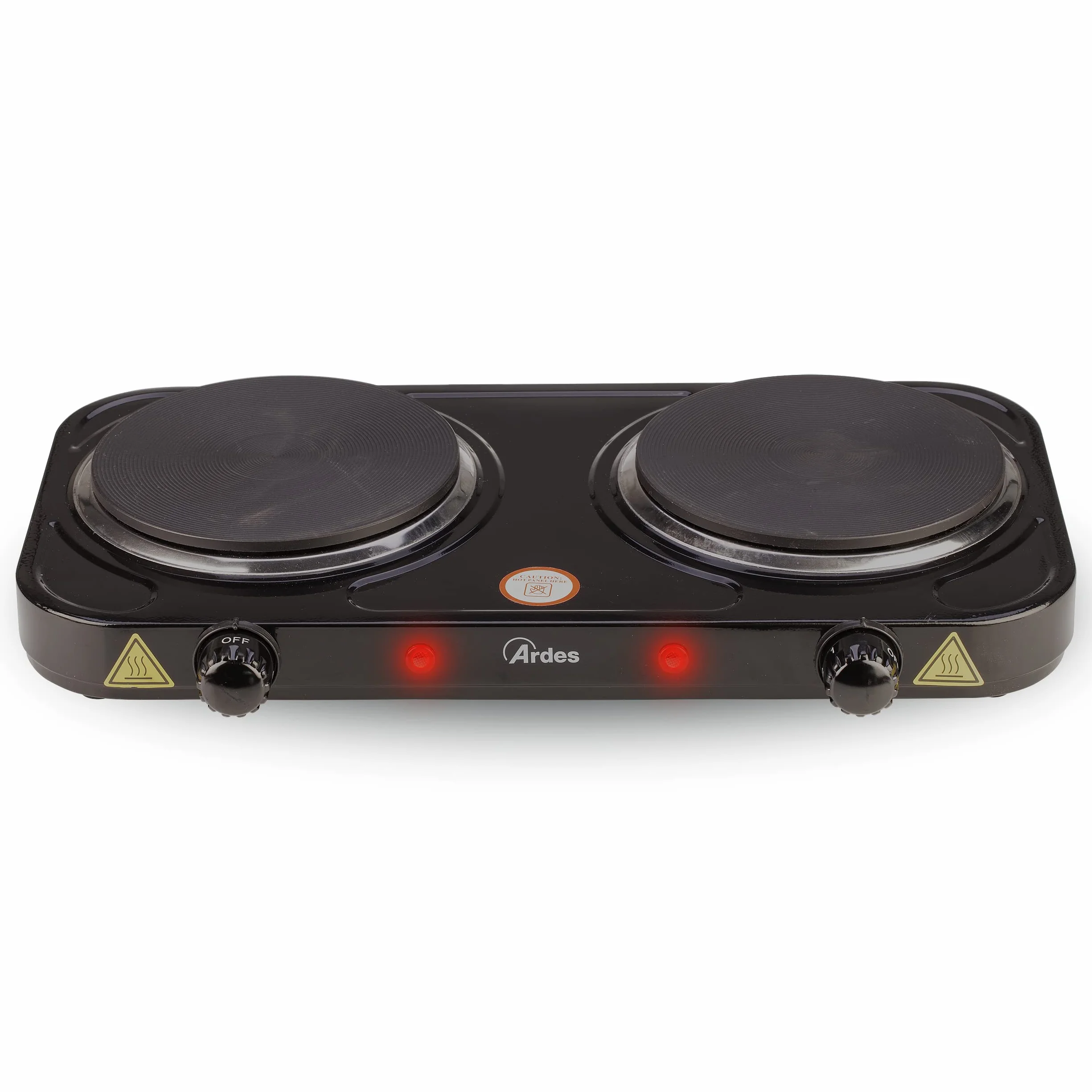 ARDES - Cuisinière électrique en acier peint de 1500W pour le camping et la cuisine avec 2 plaques en fonte de 15,5 cm de diamètre et 2 thermostats Modèle TIKAPPA AR1F20 Noir