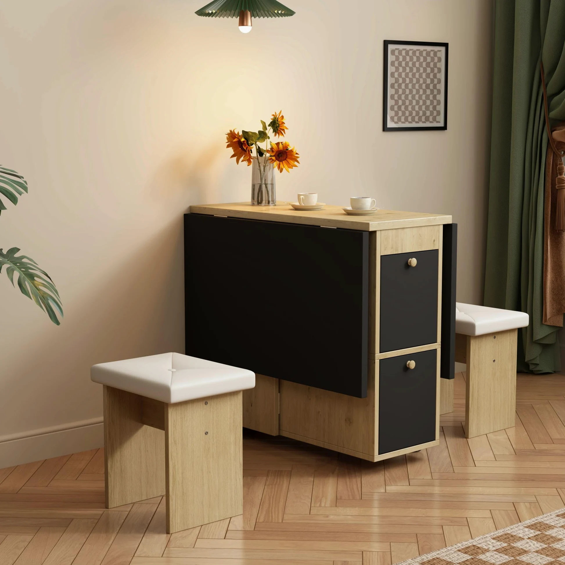 Sapgaks Table de salle à manger extensible 120 x 80 cm avec 4 chaises, pliable, en bois véritable, chêne
