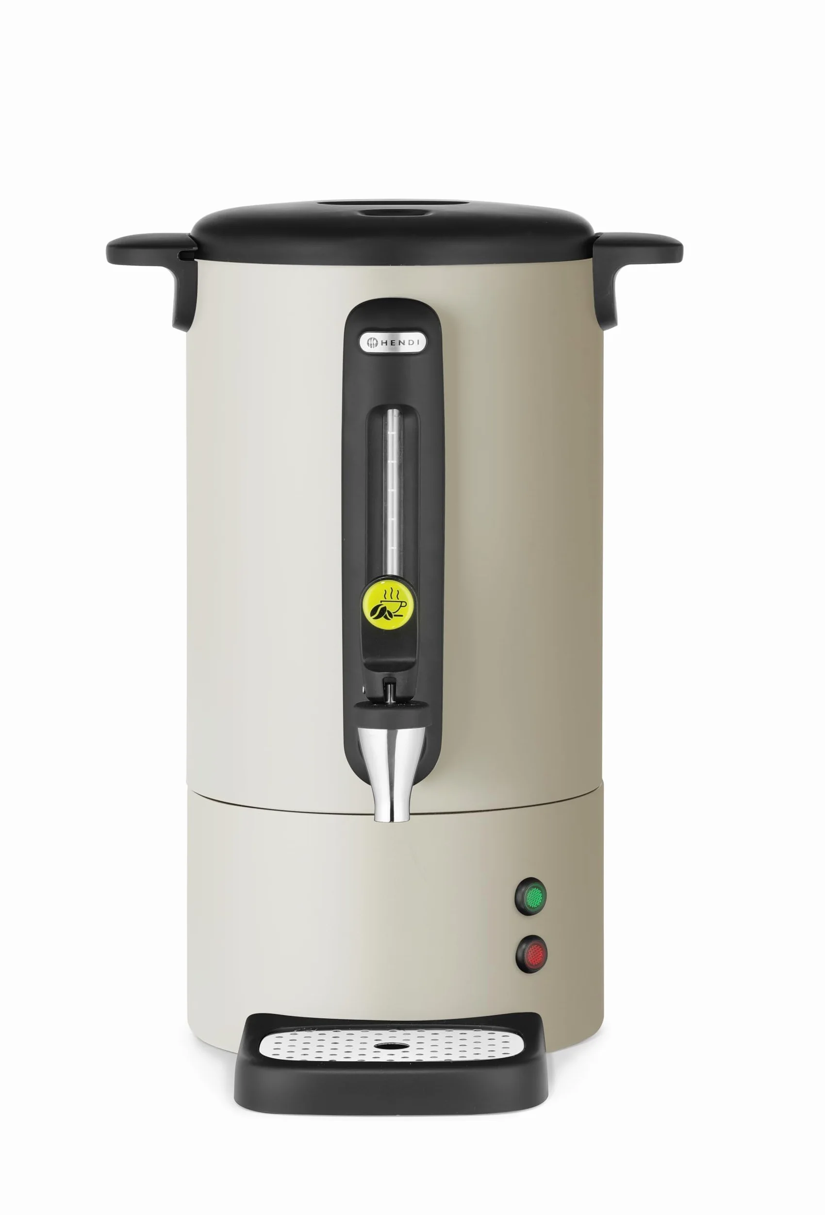 HENDI Percolateur à café 7L UNIQ, cafetière à percolation avec paroi simple et robinet anti-gouttes, filtre intégré, 230V, 50/60Hz, 1050W, 307x330x(H) 450mm, blanc cassé, Inox, PP