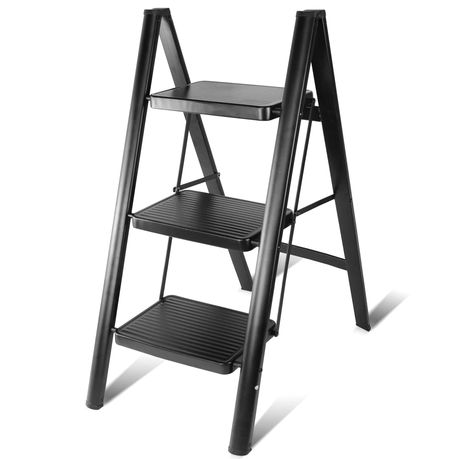 Échelle Pliante 3 Marches Teenza, Fer, Larges Marches Antidérapantes, Capacité de Charge de 150kg, pour L'organisation de la Maison, ou comme Jardinière Temporaire, Tabouret, etc.