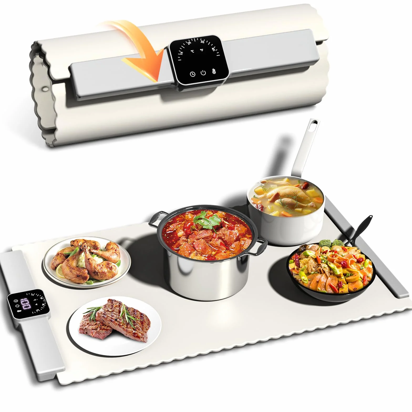 Plateau chauffant électrique,60-100℃ Plateau Chauffant Pliable en Silicone,Plateau Chauffant Électrique Portable avec Minuteur de 4 Heures.chauffage rapide,pour Fête Buffet Célébration Familiale