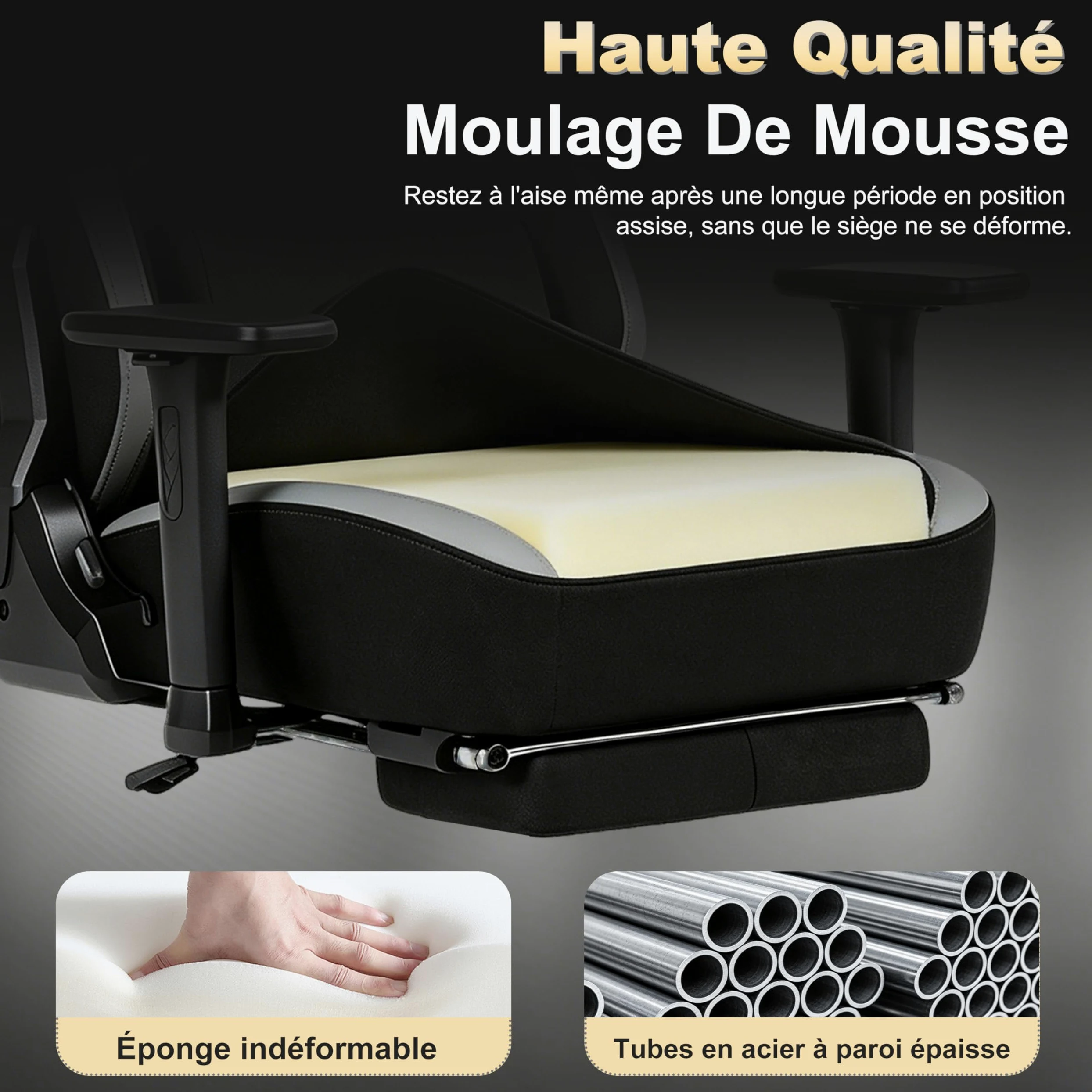 Andyou Chaise Gaming Chaise Bureau Chaise Ergonomique avec Repose Pied, Gaming Chair en Tissu Suédé, Dossier 90°-155°, Accoudoirs 3D Réglables, Fonction Bascule, Noir