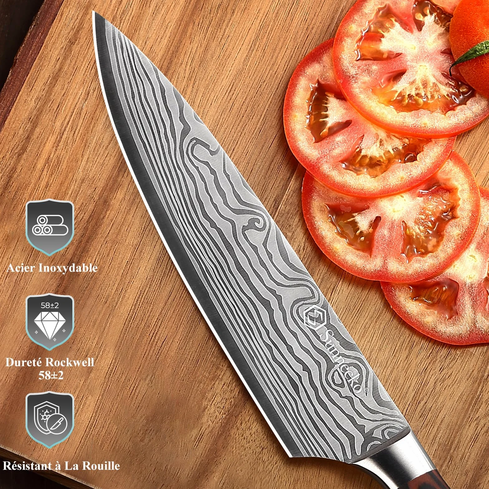 Sunnecko Set Couteau Cuisine Professionnel - Couteaux de Cuisine Japonais 5 Pièces en Acier Inox Lasé, Couteau Office Chef Santoku Pain Légume
