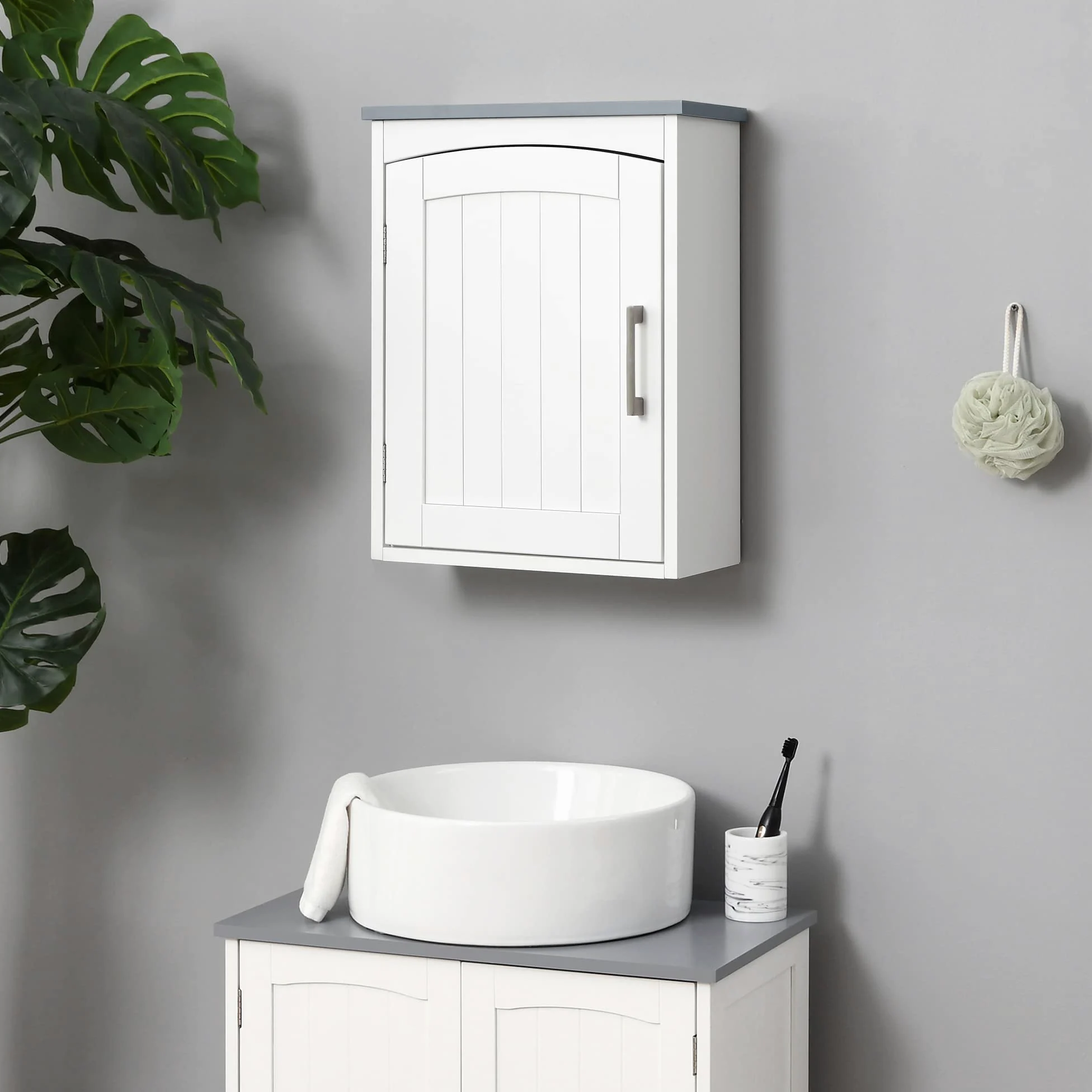 kleankin Meuble WC Suspendu Armoire à Pharmacie Murale Armoire Salle de Bain Rangement avec Porte et étagère réglable - 41 x 18,5 x 52 cm - MDF - Blanc