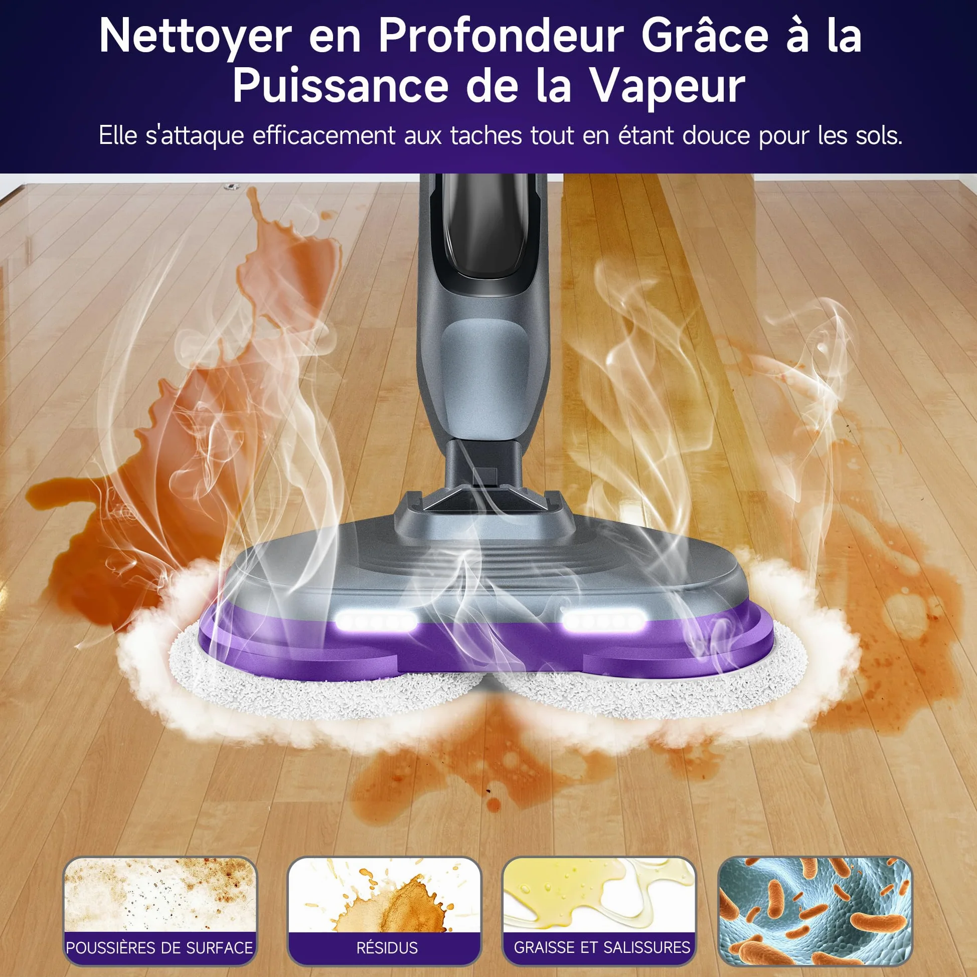 Nettoyeur Vapeur 3 Bars AlfaBot F2 | Élimine 99,9% des Bactéries Sans Produits Chimiques | Pour Sols Durs (Parquet, Carrelage) | Chauffage Express 30s