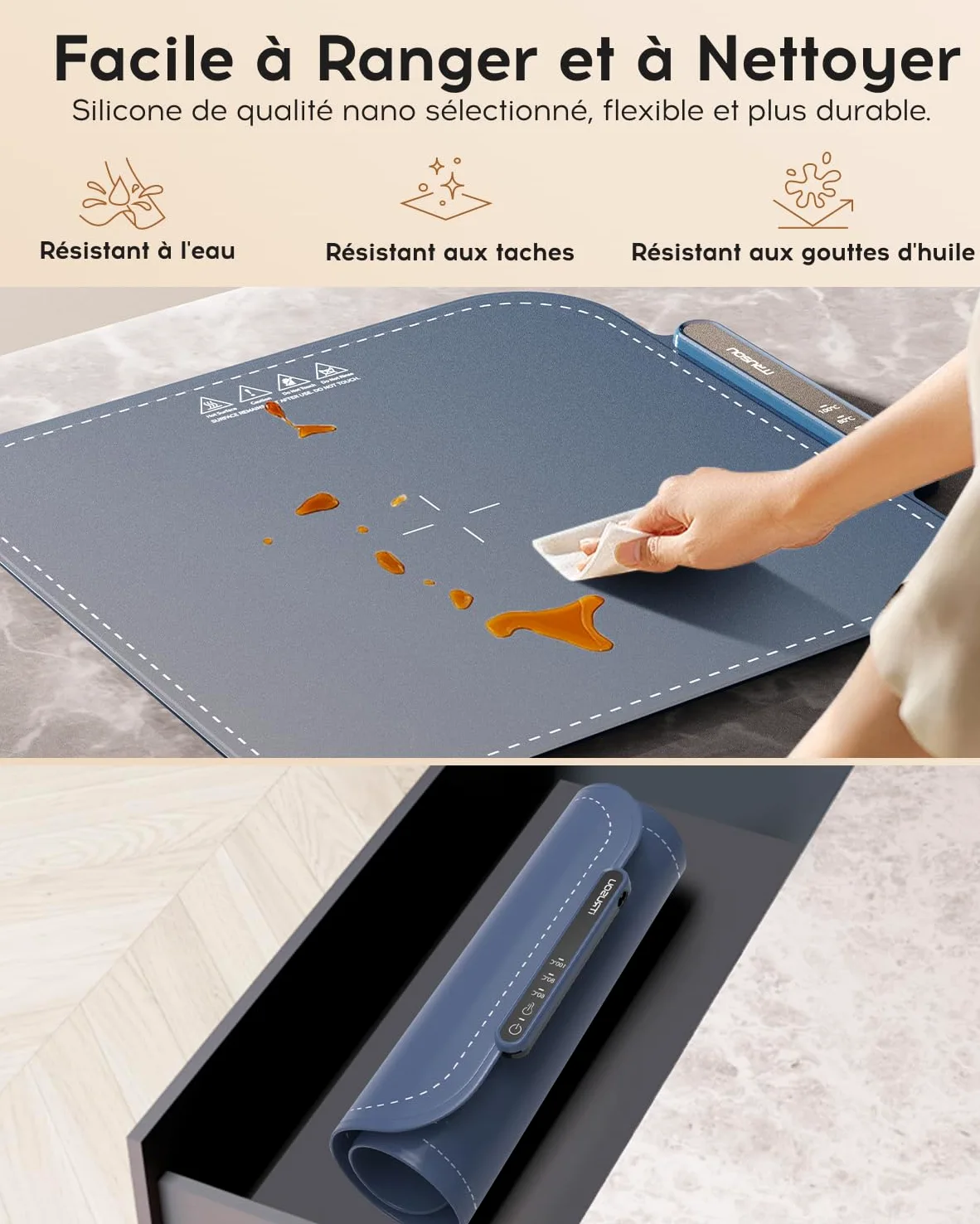 iTRUSOU Chauffe Plat Électrique, Plateau Chauffant Électrique Température Ajustable, Portable Pliable Chauffe-Assiette Alimentaire en Nano-Silicone pour Fêtes, Buffets, Réunions de Famille