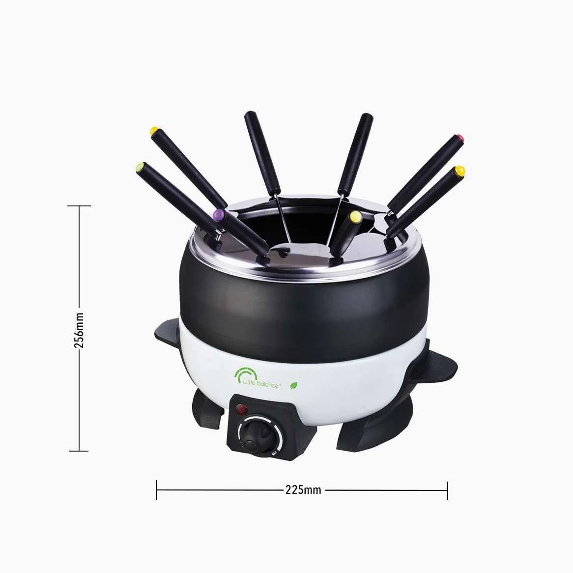 LITTLE BALANCE 8260 Happy Fondue 8 - Appareil à fondue 8 personnes - Caquelon anti-adhésif grande contenance 2 litres - Puissance 800 W - Noir & Blanc