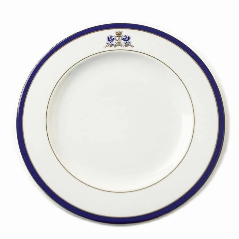 FranquiHOgar Assiettes de présentation plates en porcelaine blanche (6 pièces) Duisburg, 30 cm, bleu cobalt et tranchant doré